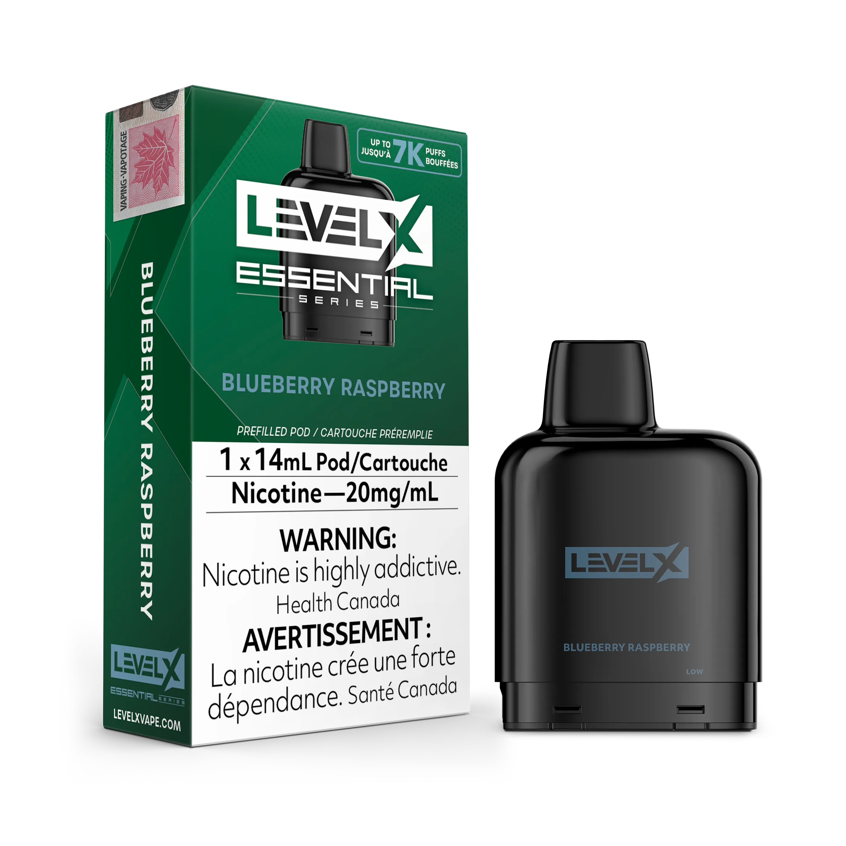 Level X Essential Pods 7K in Minty flavor, with a black pod and green packaging.