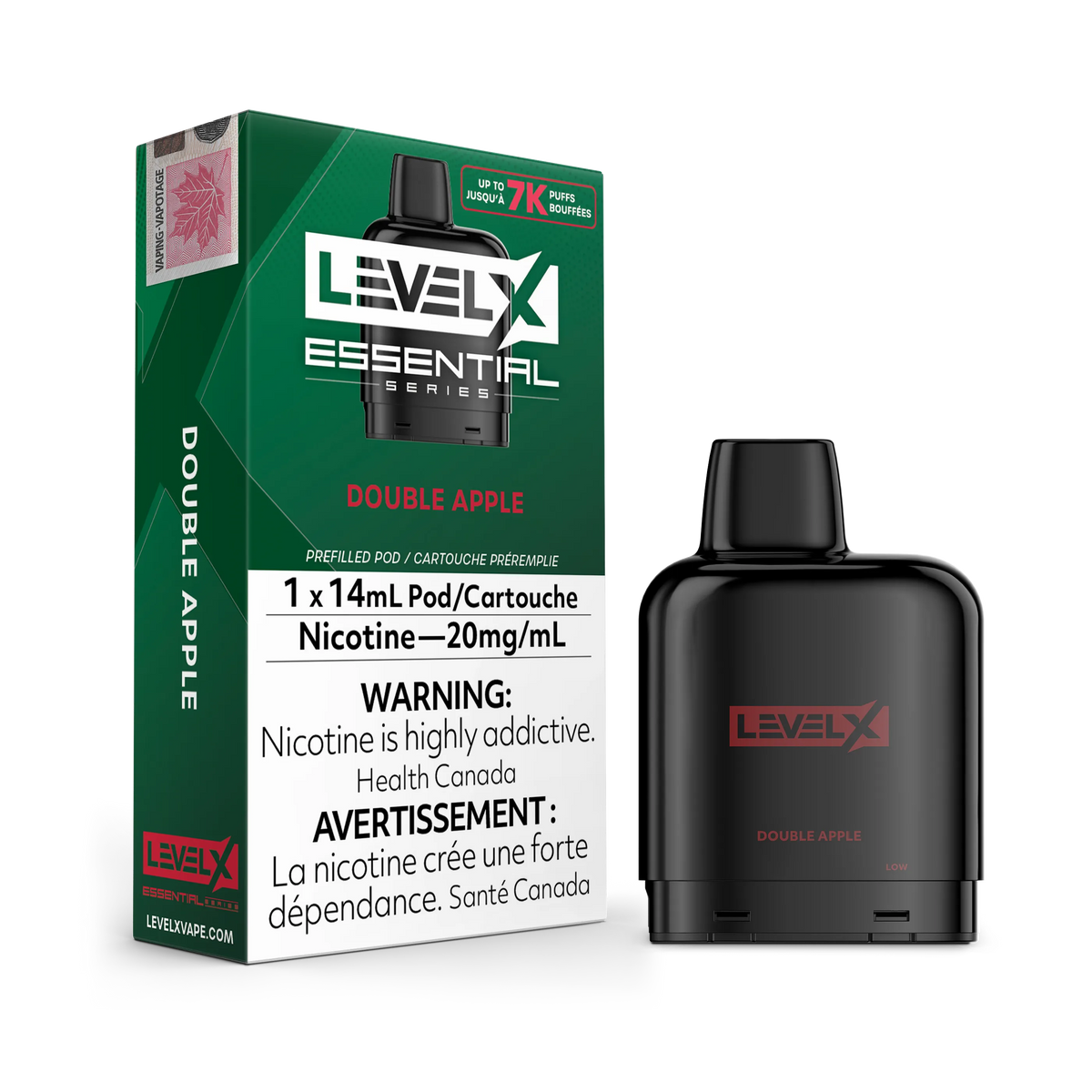 Level X Essential Pods 7K in Minty flavor, with a black pod and green packaging.