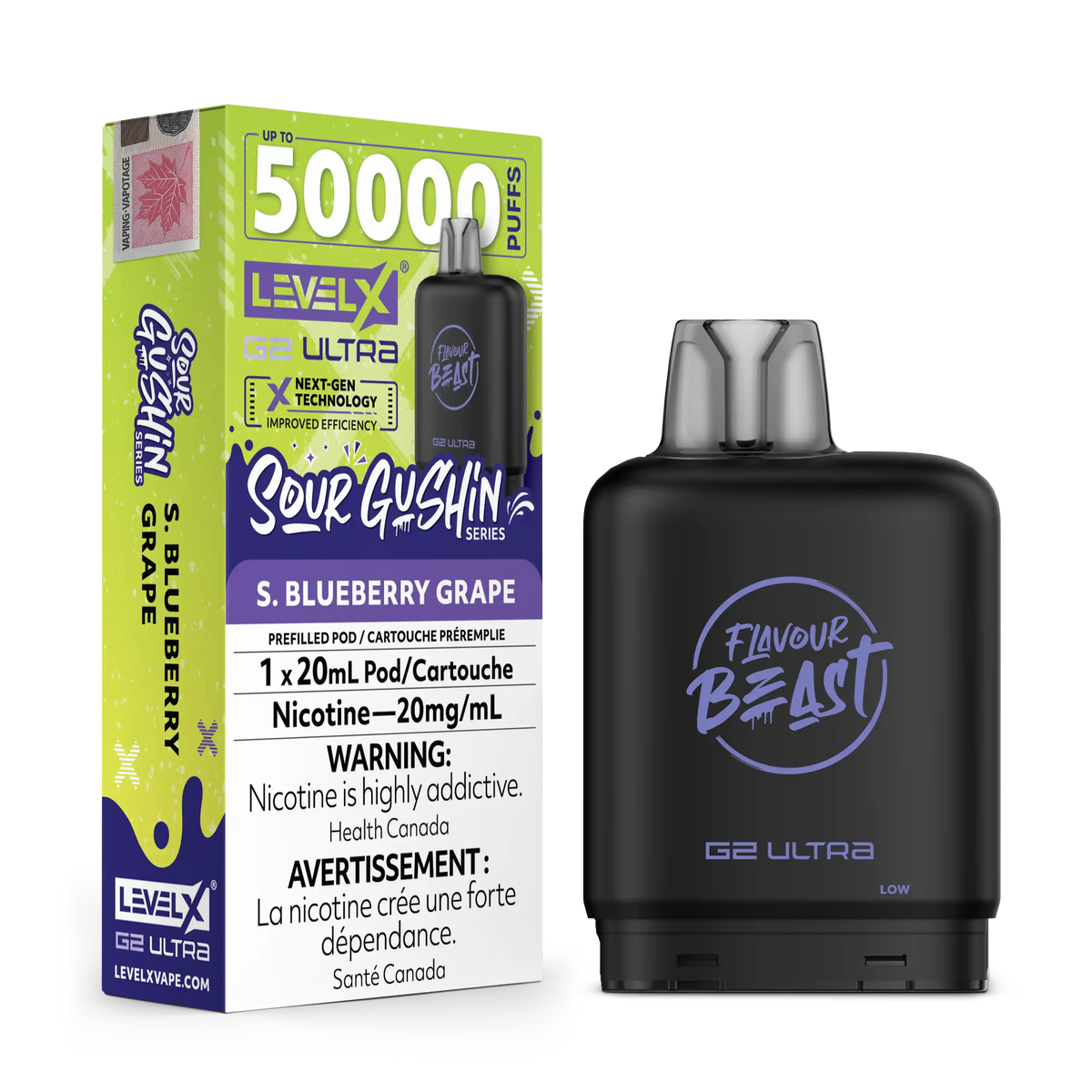 Sour Gushin Blueberry Grape by Level X Flavour Beast G2 Ultra 50K
