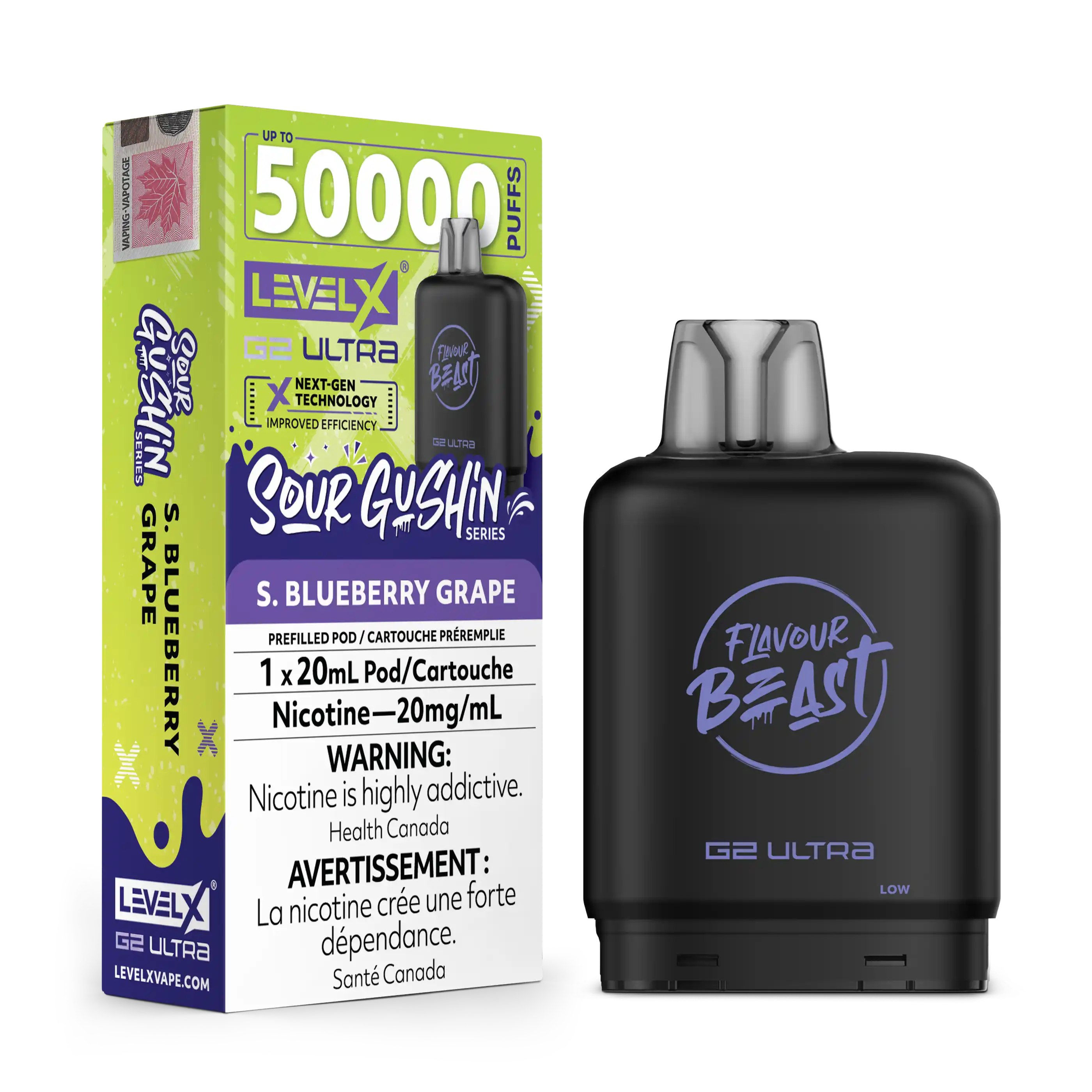 Sour Gushin Blueberry Grape by Level X Flavour Beast G2 Ultra 50K