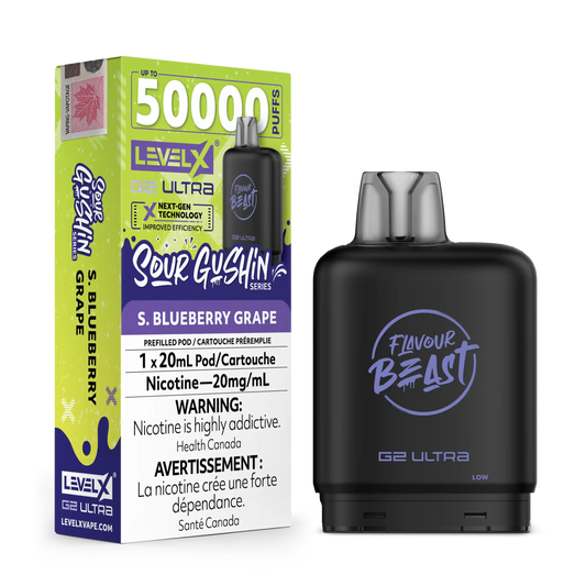 Sour Gushin Blueberry Grape by Level X Flavour Beast G2 Ultra 50K