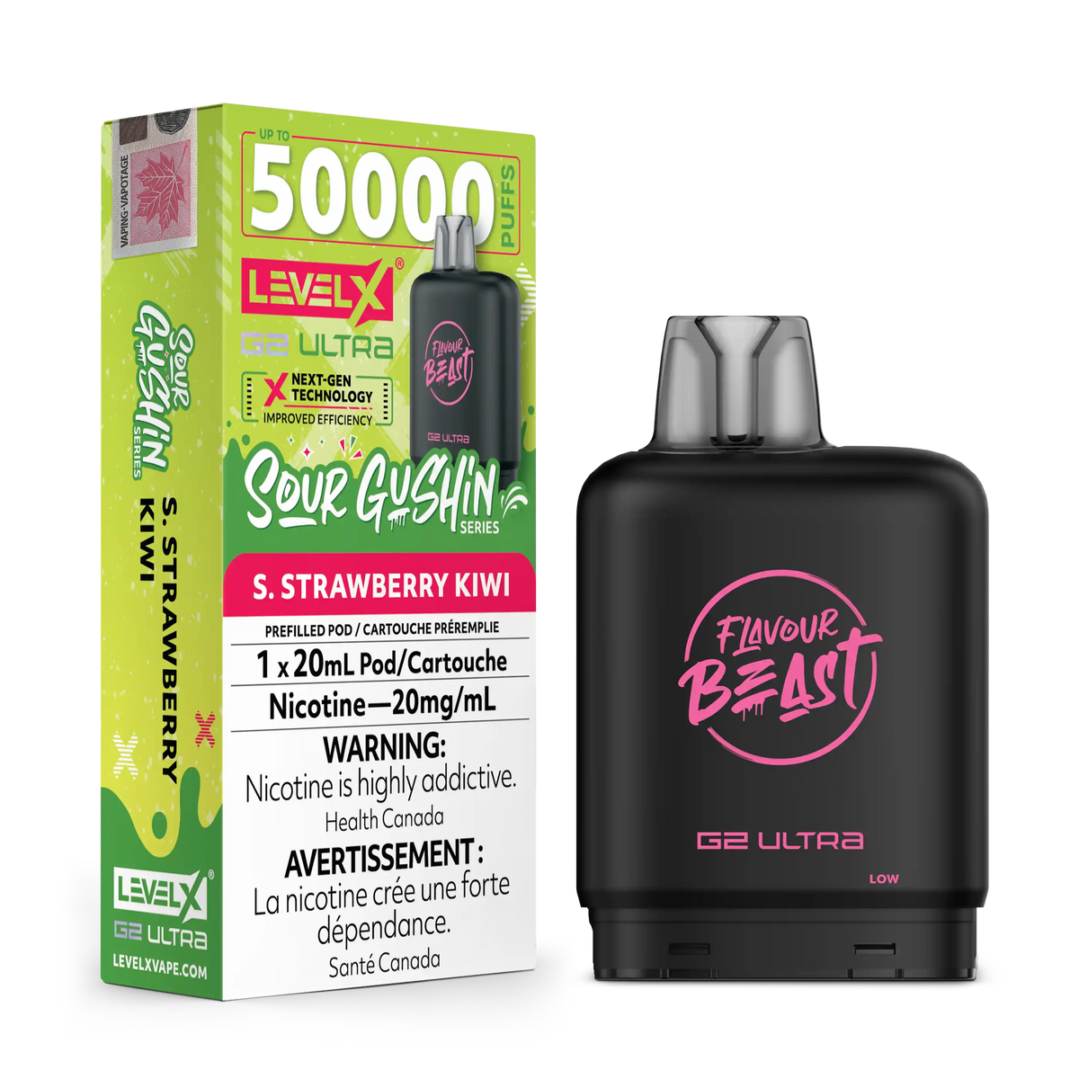 Sour Gushin Strawberry Kiwi by Level X Flavour Beast G2 Ultra 50K