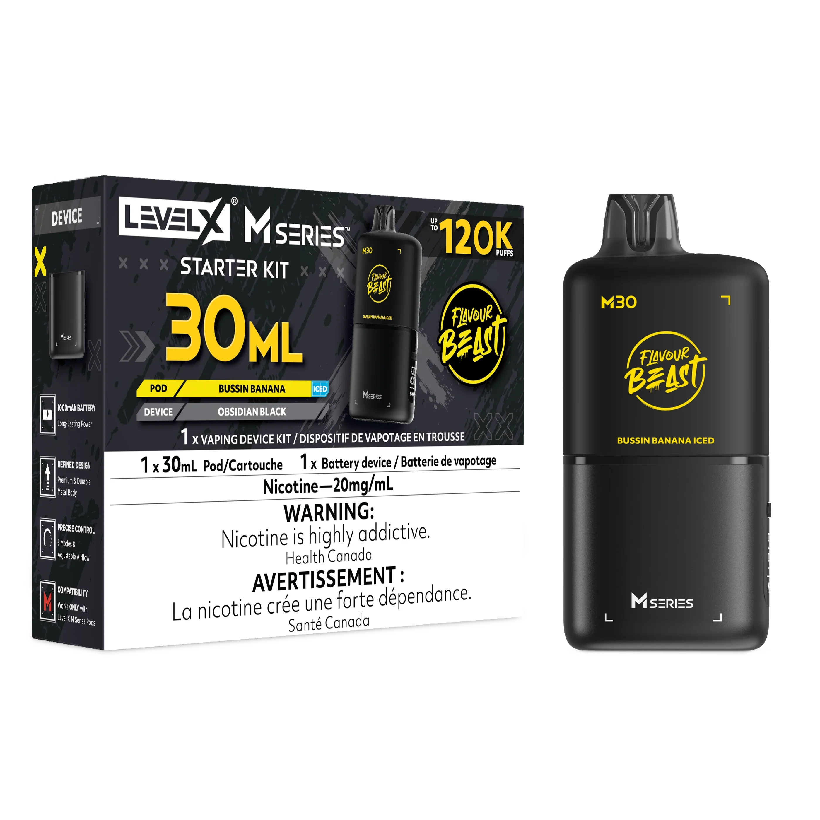 Bussin Banana Iced Level X M Series Starter Kit 30mL 120K Pod