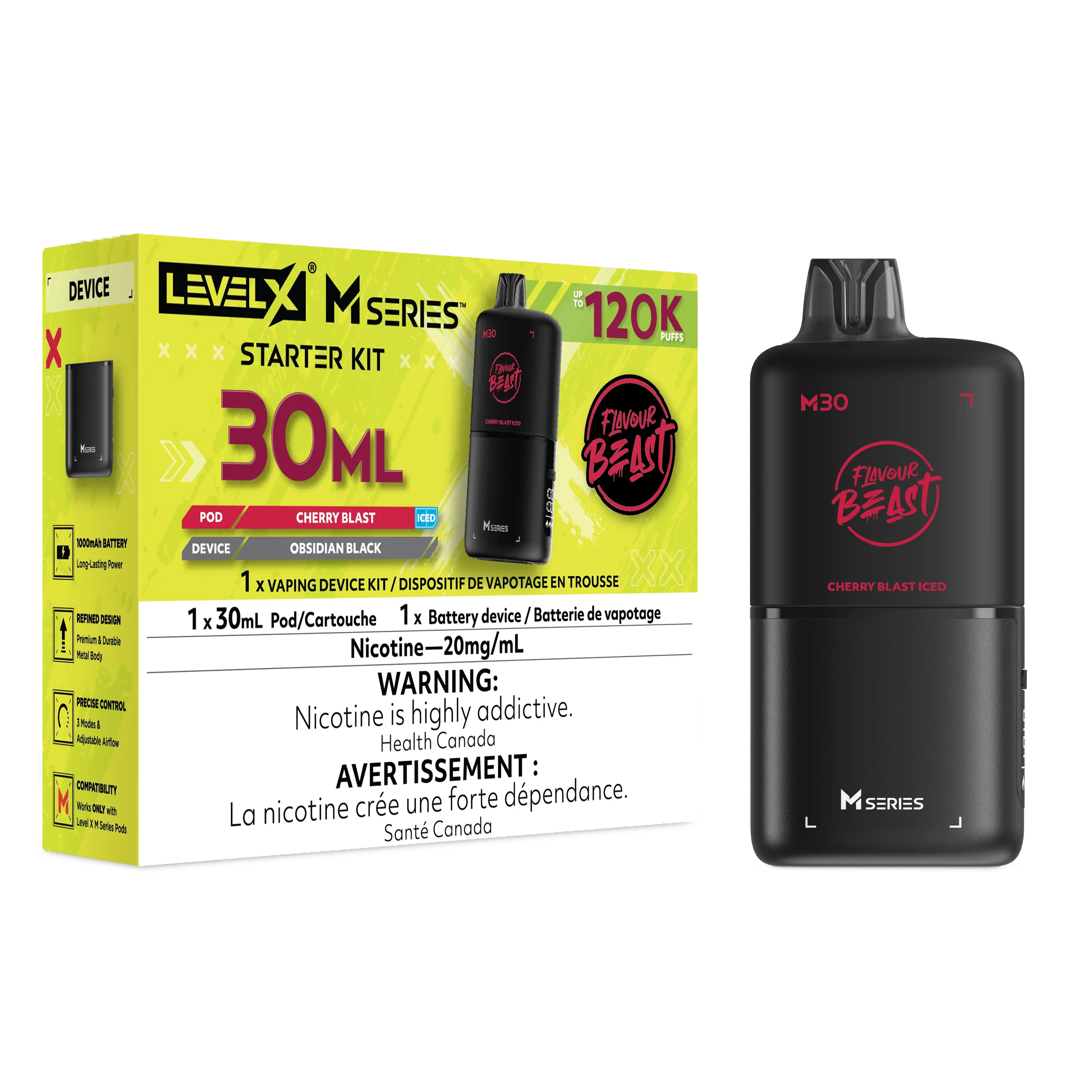 Cherry Blast Iced Level X M Series Starter Kit 30mL 120K Pod