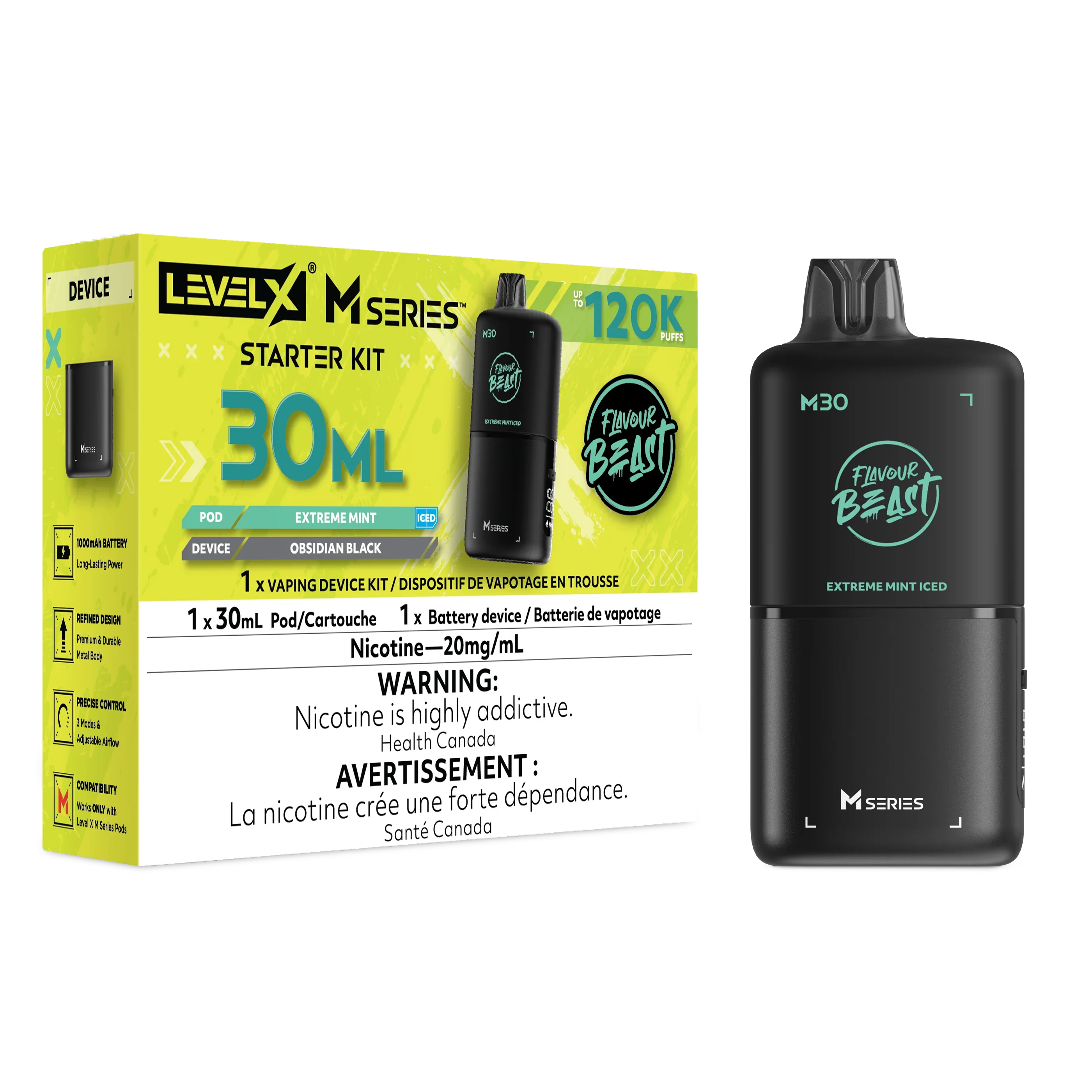 Extreme Mint Iced Level X M Series Starter Kit 30mL 120K Pod