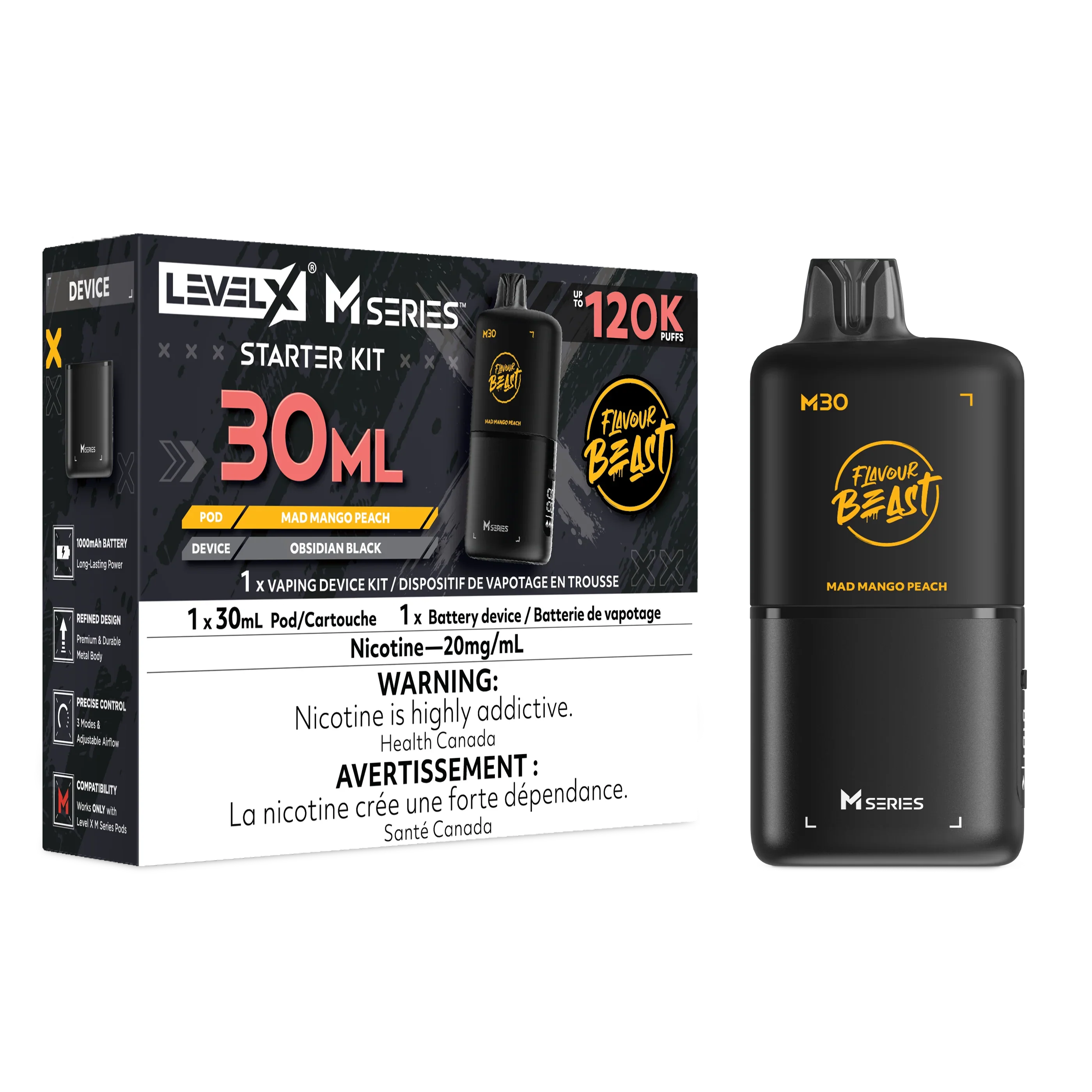 Mad Mango Peach Level X M Series Starter Kit 30mL 120K Pod
