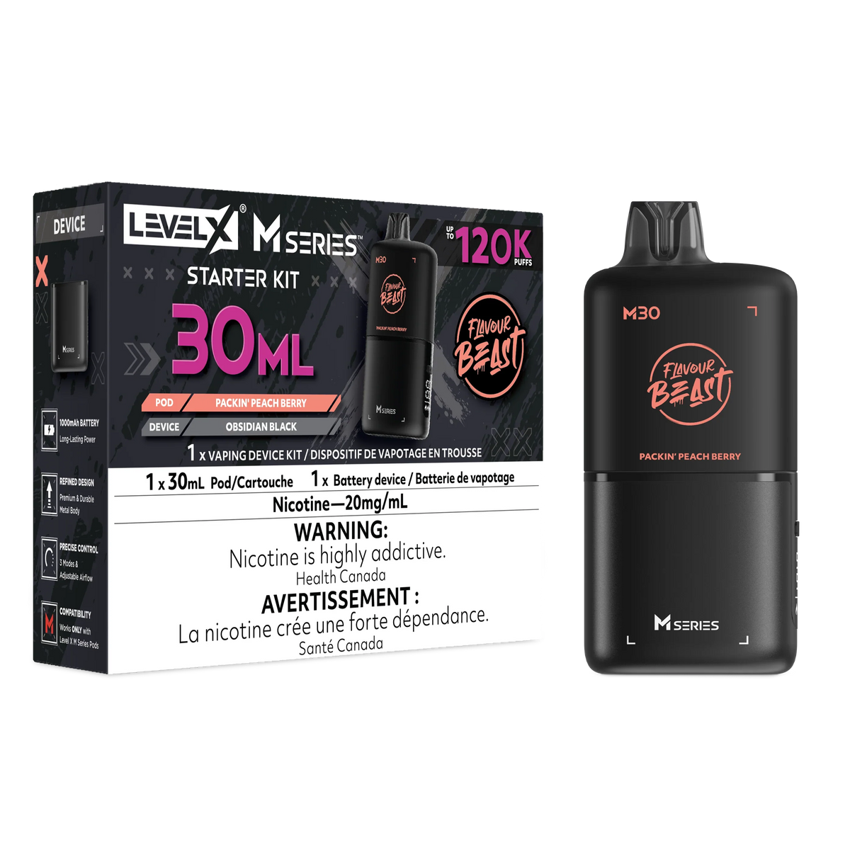 Packin' Peach Berry Level X M Series Starter Kit 30mL 120K Pod
