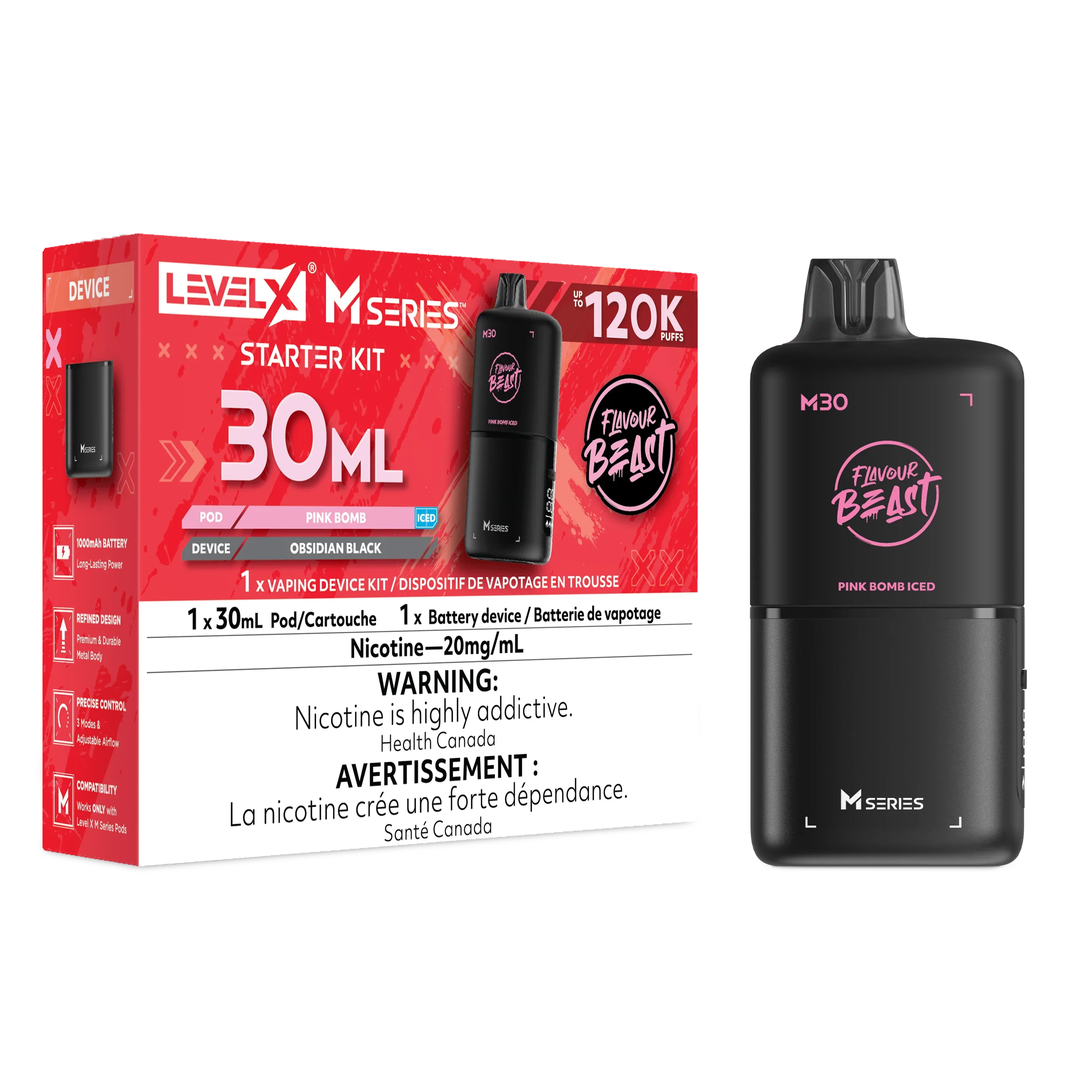 Pink Bomb Iced Level X M Series Starter Kit 30mL 120K Pod