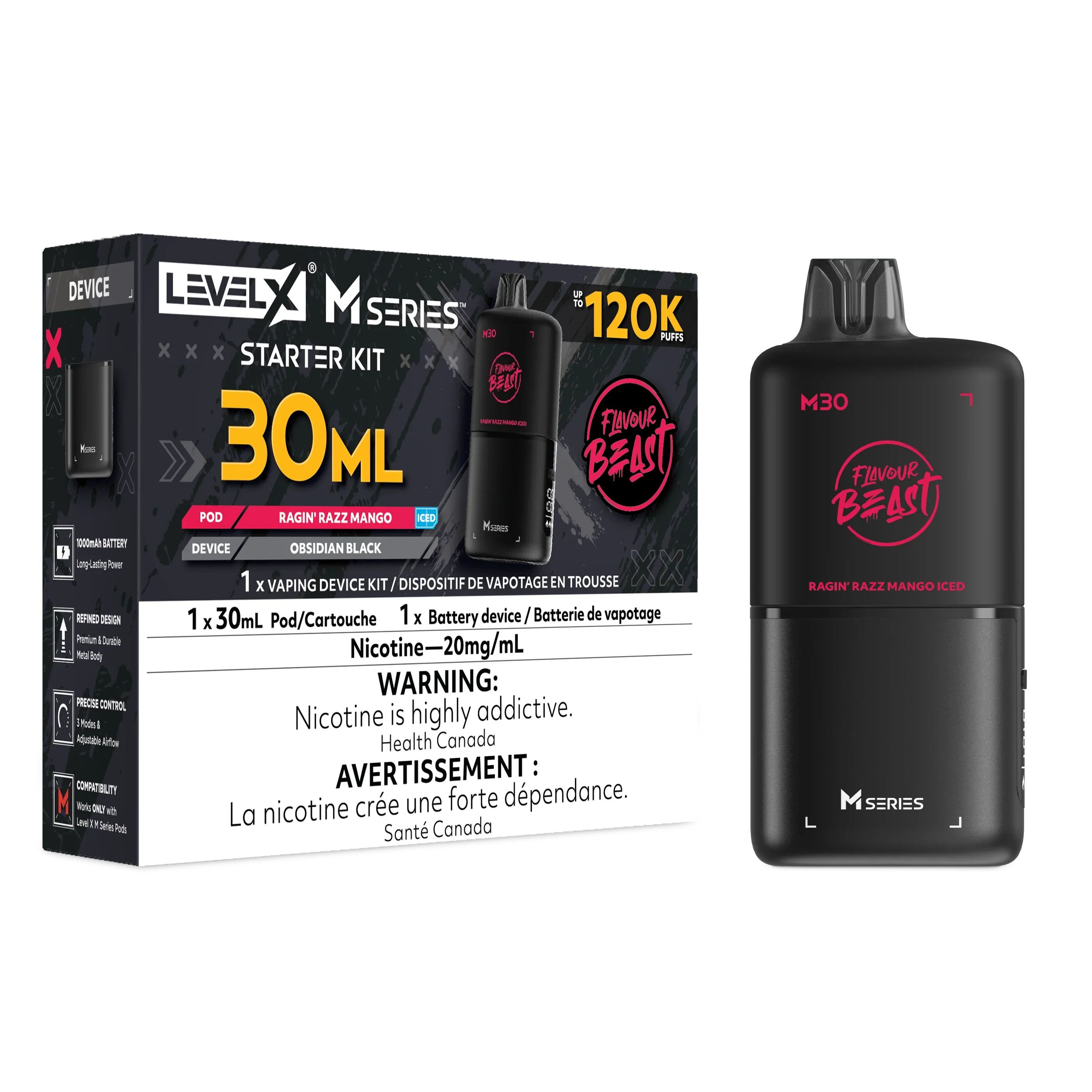 Ragin' Razz Mango Iced Level X M Series Starter Kit 30mL 120K Pod