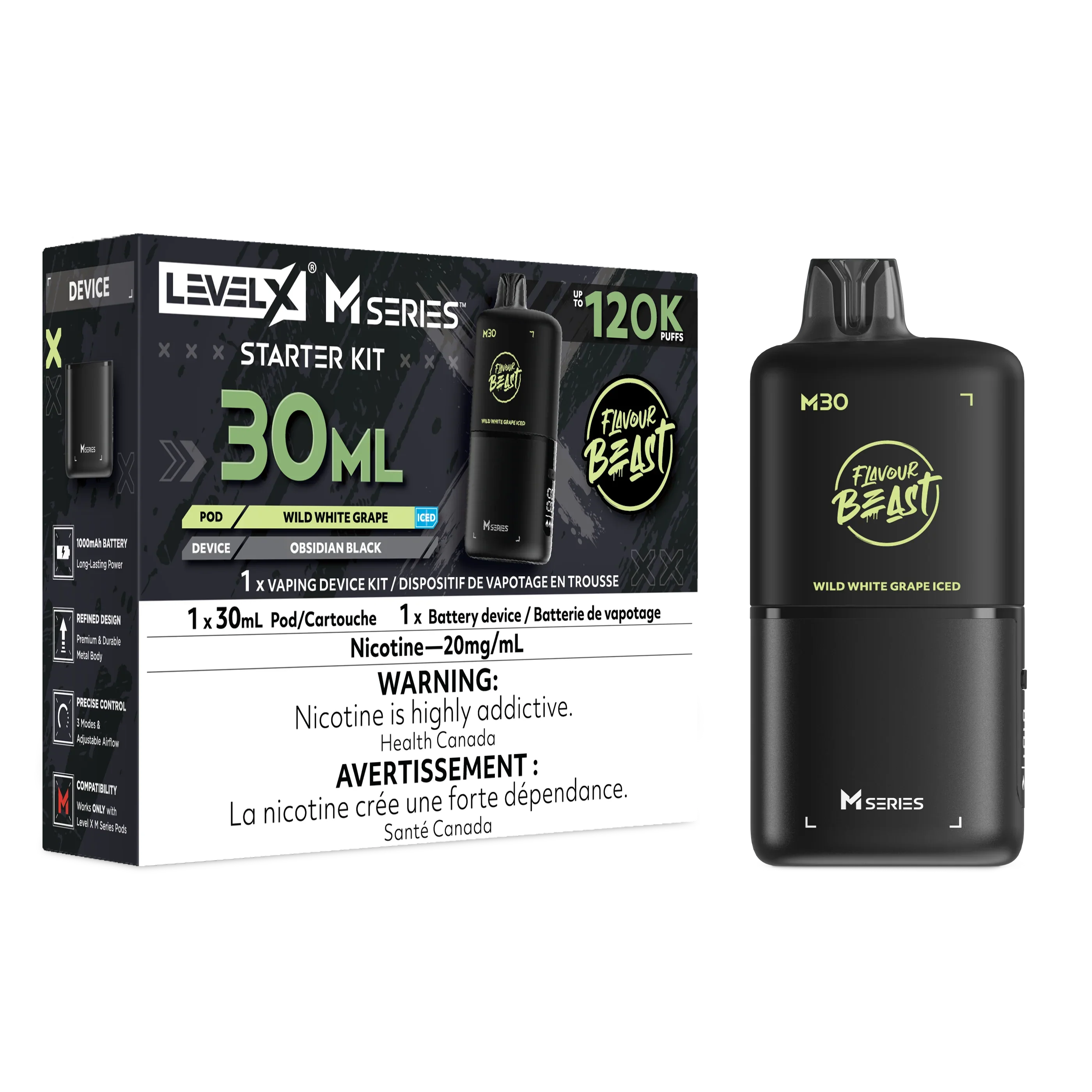 Wild White Grape Iced Level X M Series Starter Kit 30mL 120K Pod