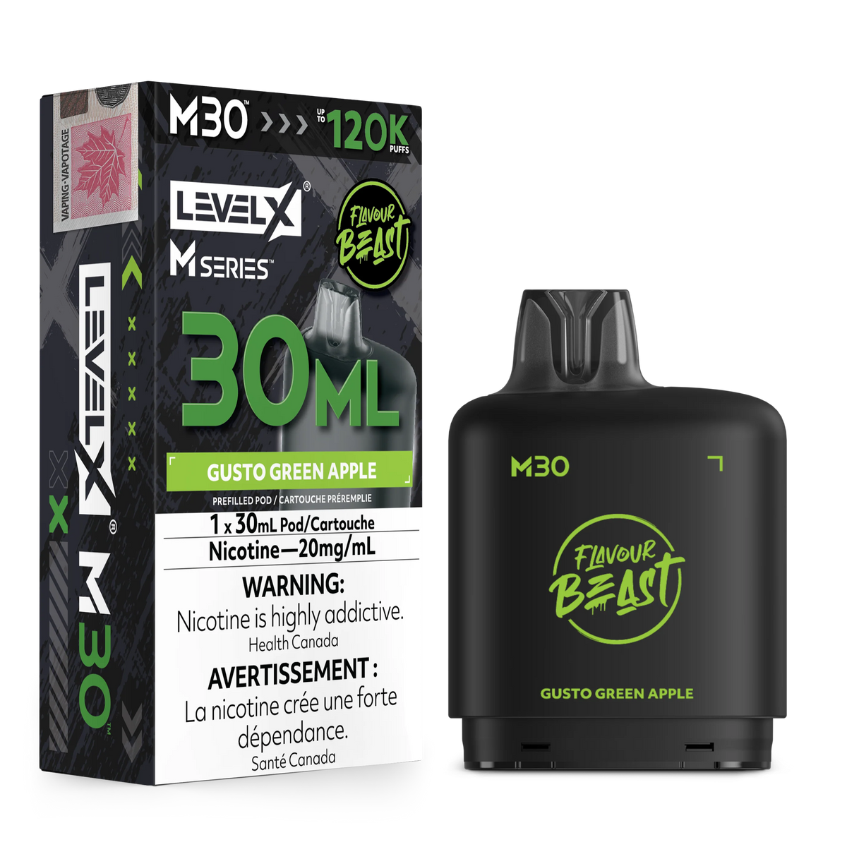 Gusto Green Apple Level X M Series Pod 30mL 120K Pod