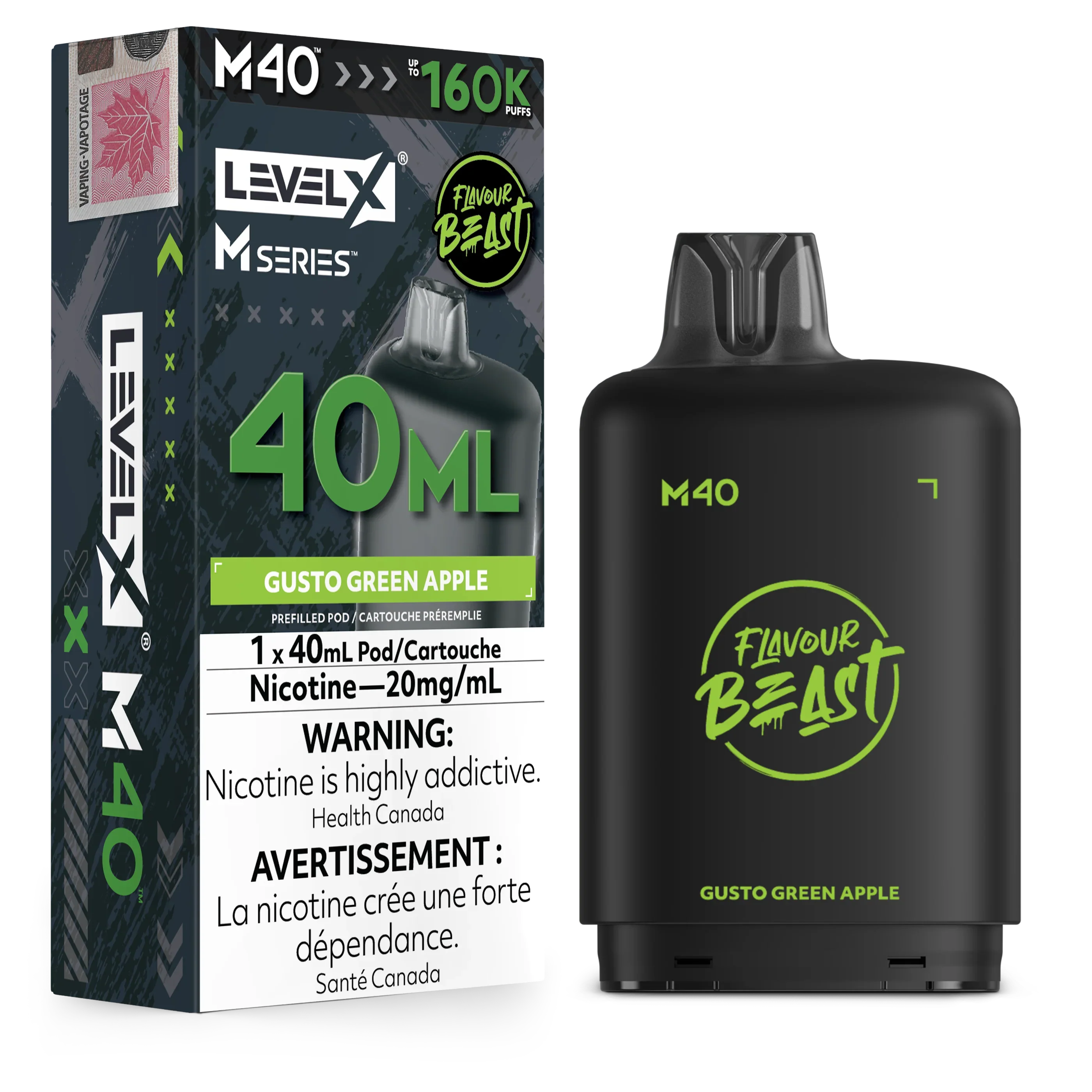 Gusto Green Apple Level X M Series Pod 40mL 160K Pod