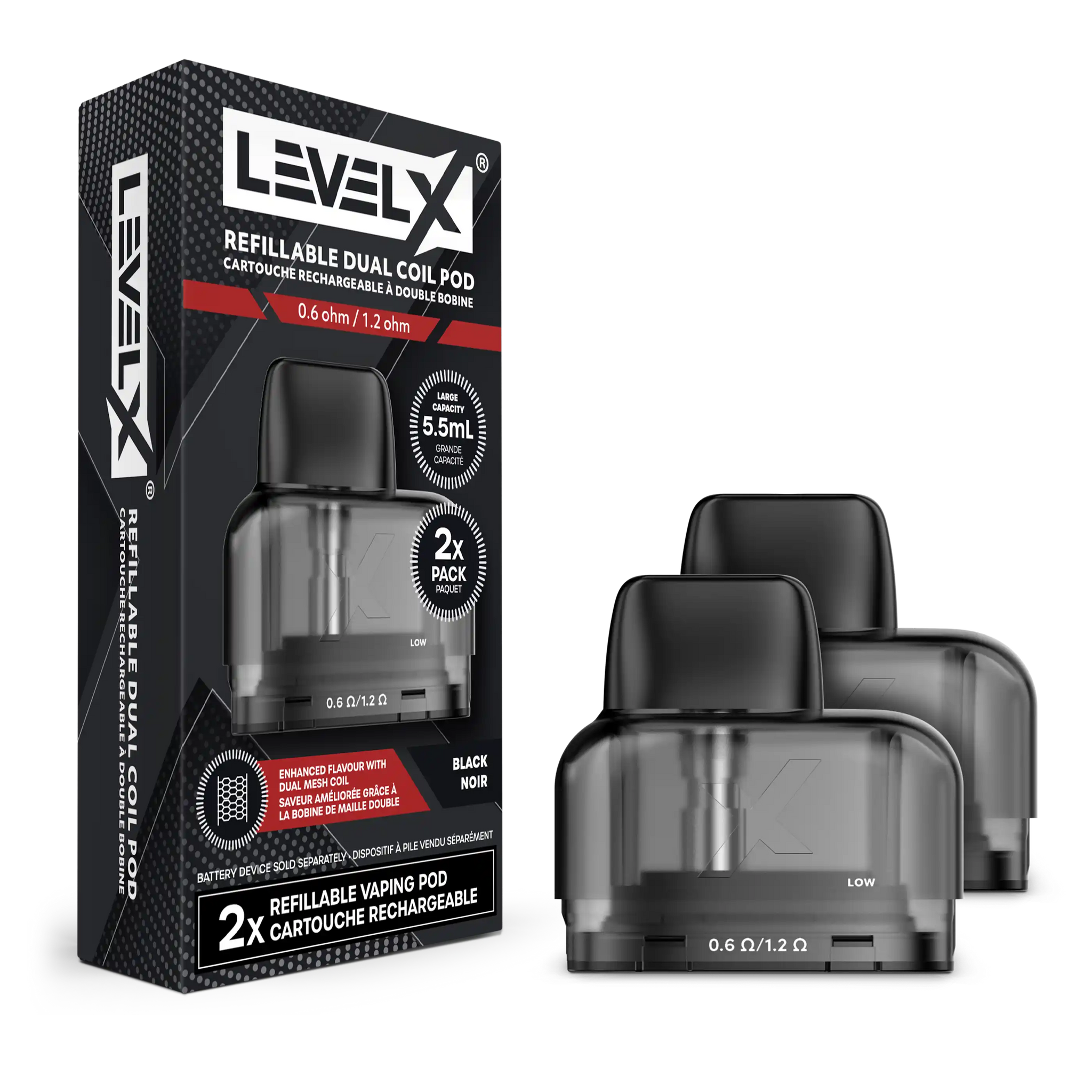 Level X - Refillable Dual Coil Pod 5.5mL 0.6Ω/1.2Ω