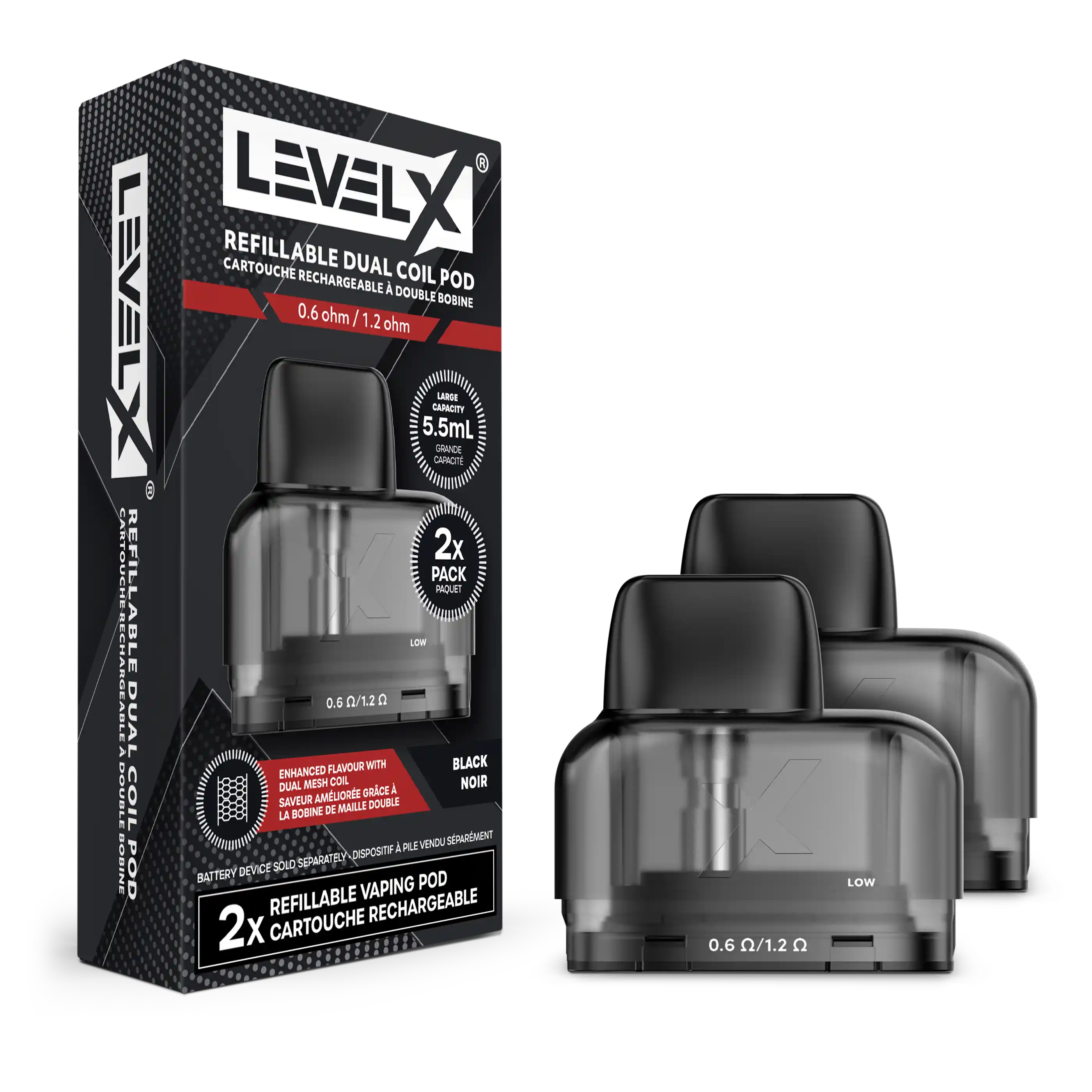 Level X - Refillable Dual Coil Pod 5.5mL 0.6Ω/1.2Ω
