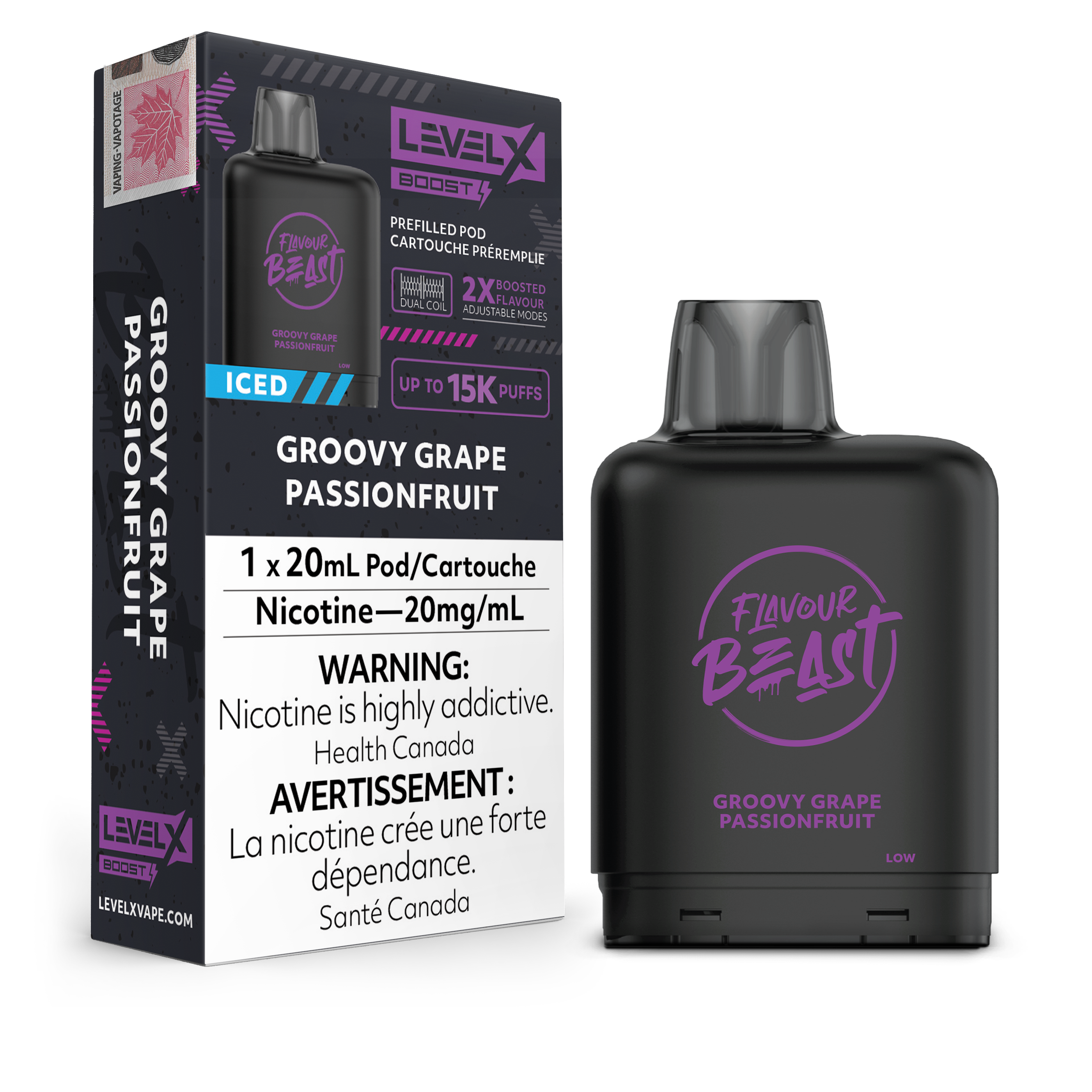 Level X - Flavour Beast Boost Pods (15k puffs) - Groovy Grape Passionfruit Iced