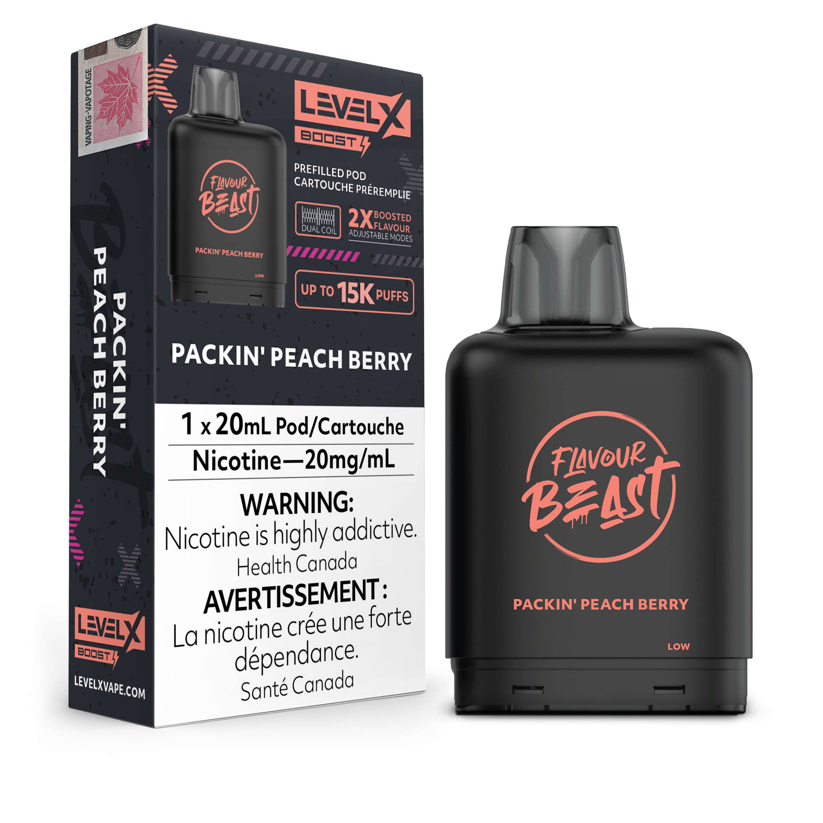 Level X - Flavour Beast Boost Pods (15k puffs) - Packin Peach Berry