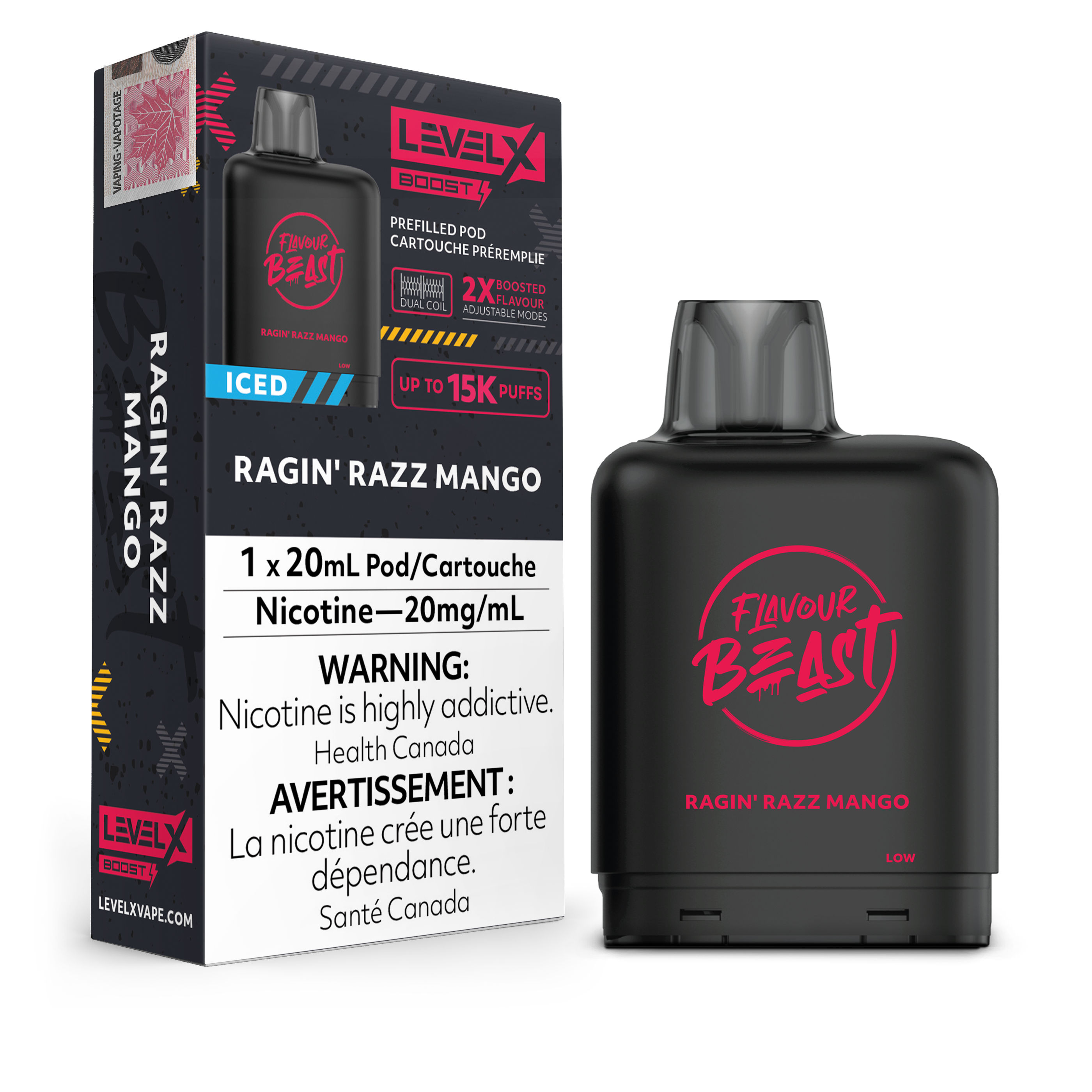 Level X - Flavour Beast Boost Pods (15k puffs) - Ragin Razz Mango Iced