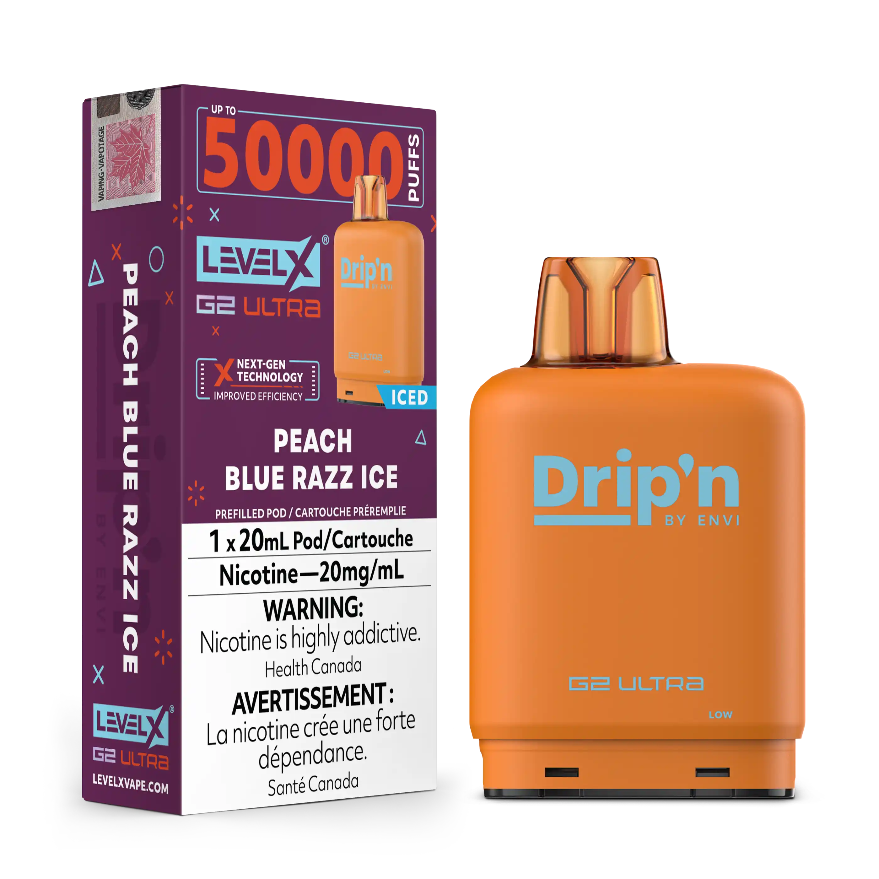 Peach Blue Razz Ice by Level X Drip'n G2 Ultra 50K