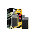 White Oxbar Oxpod Elite Kit with crocodile texture, clear pod, and display, next to its packaging.