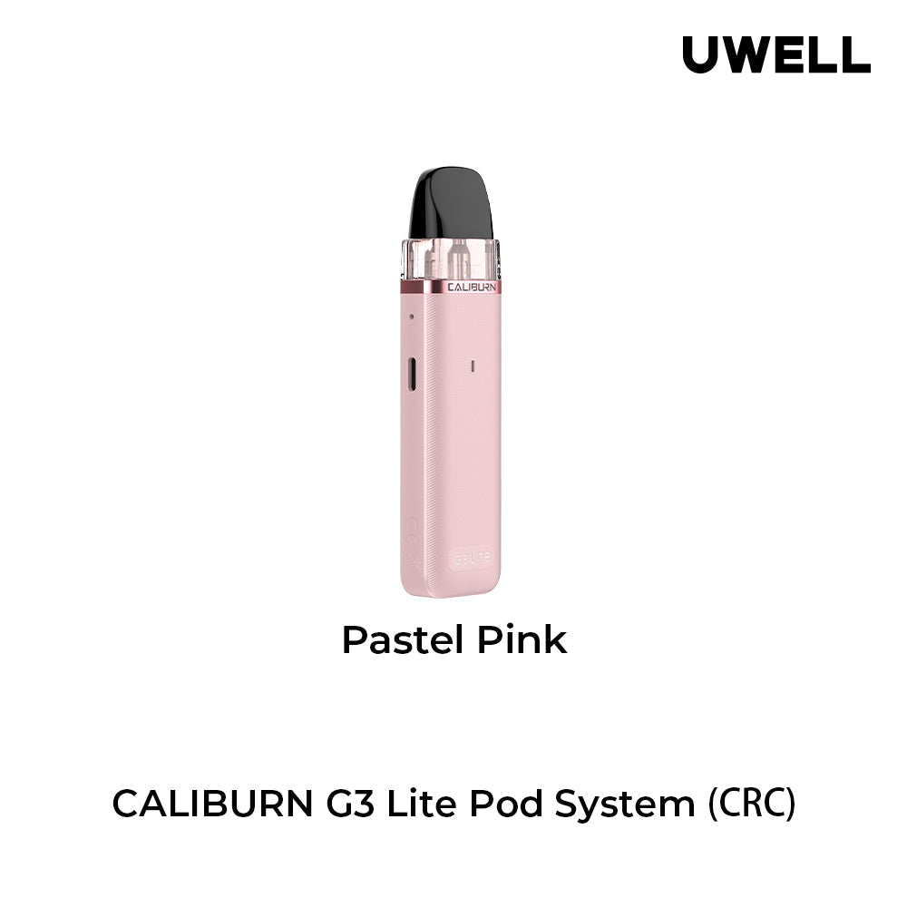 Uwell Caliburn G3 Lite Pod Kit in black, showing front, back, side views, and top/bottom of the pod.