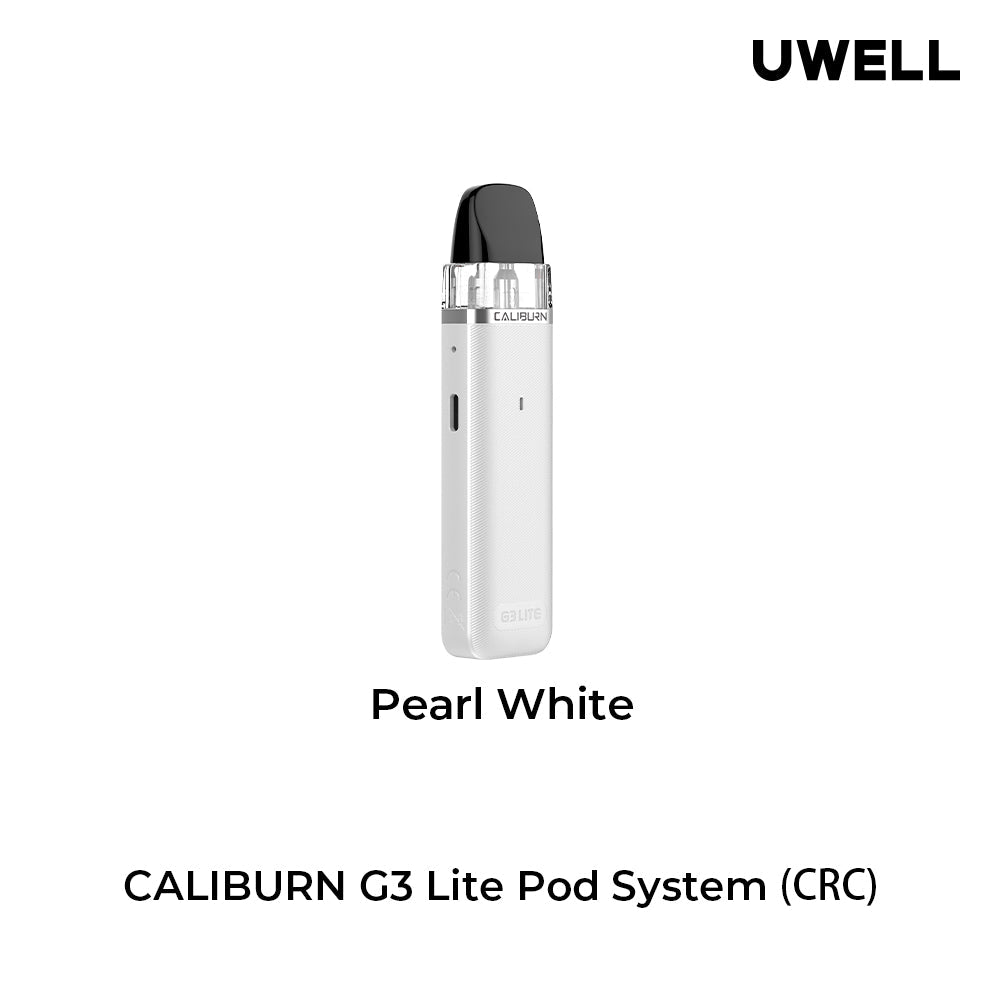 Uwell Caliburn G3 Lite Pod Kit in black, showing front, back, side views, and top/bottom of the pod.
