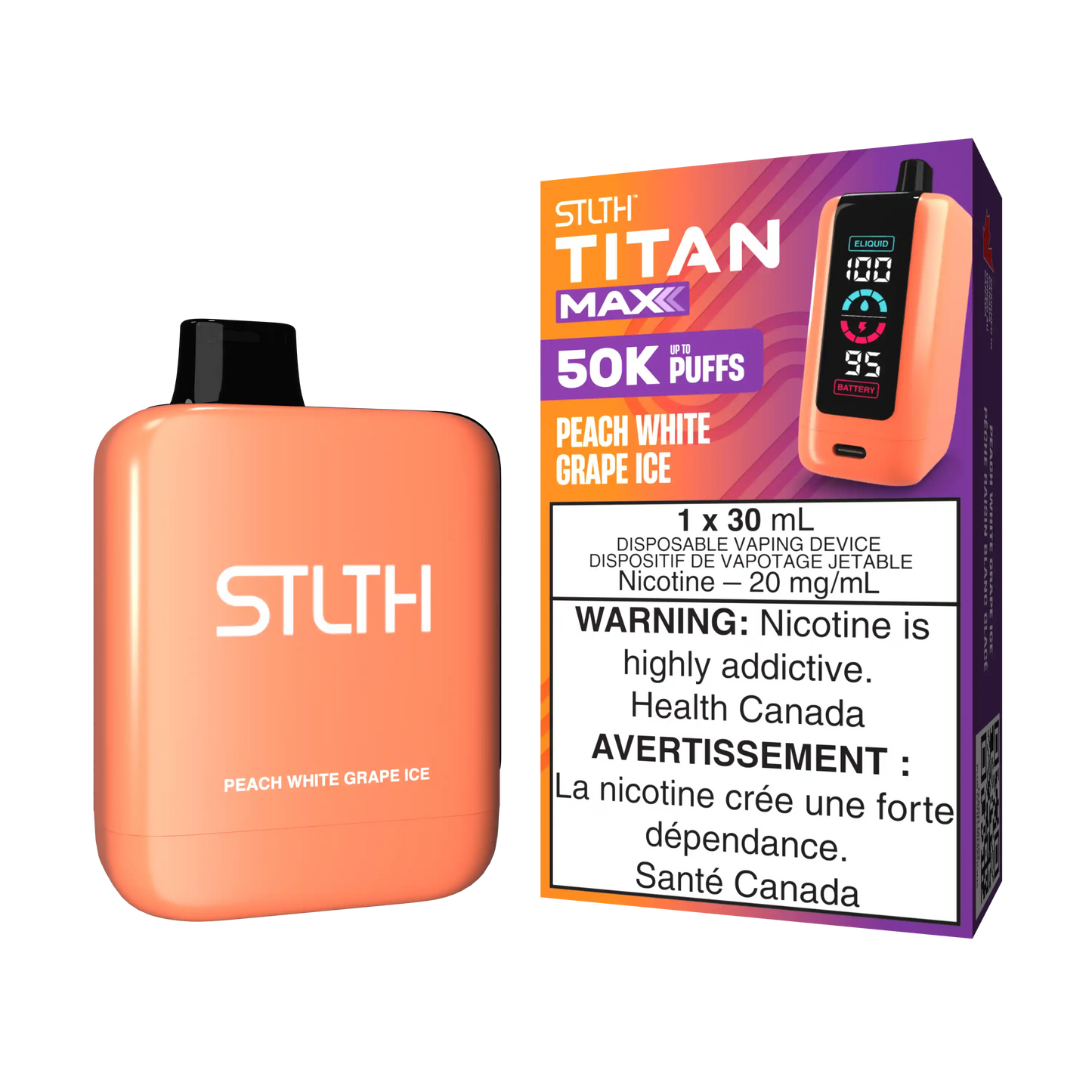 Peach White Grape Ice Stlth Titan Max - Disposable 50K