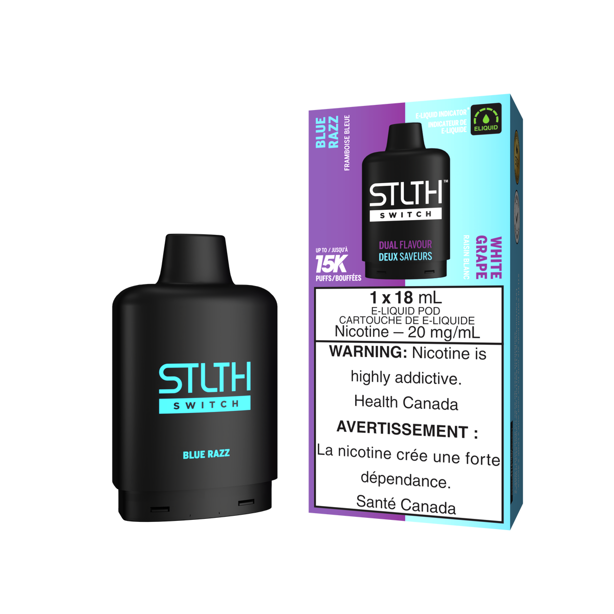 Stlth Switch - Pods (PROVINCIAL) (15K puffs) - Blue Razz & White Grape