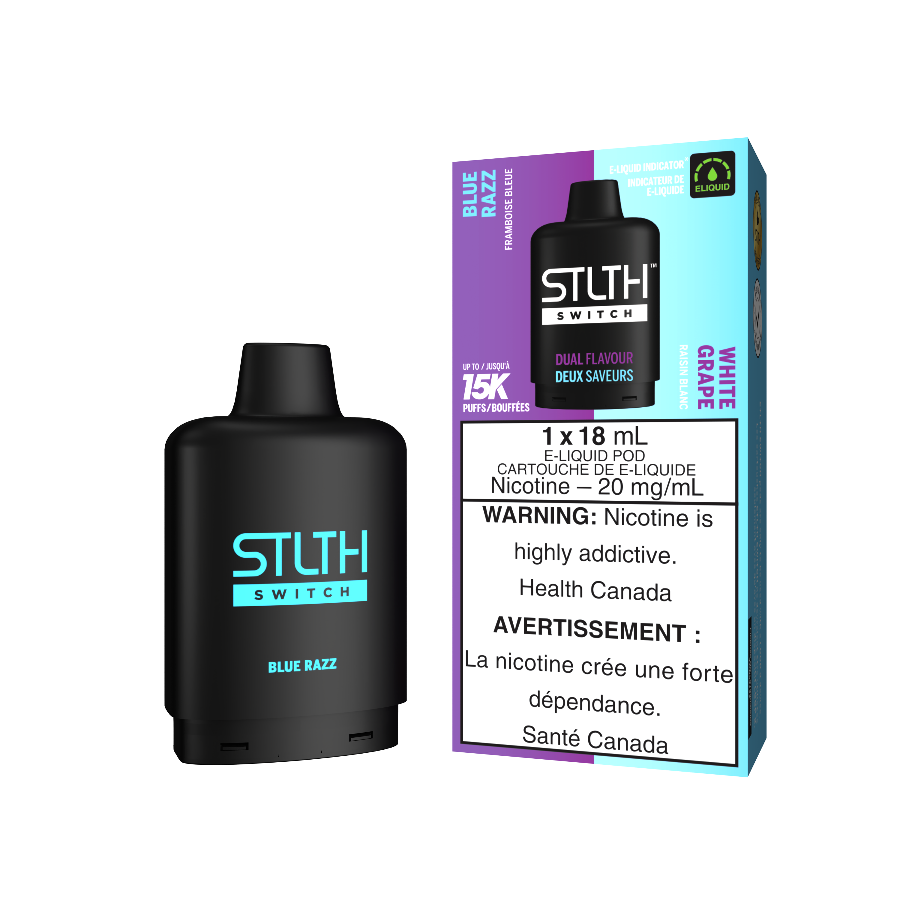 Stlth Switch - Pods (PROVINCIAL) (15K puffs) - Blue Razz & White Grape