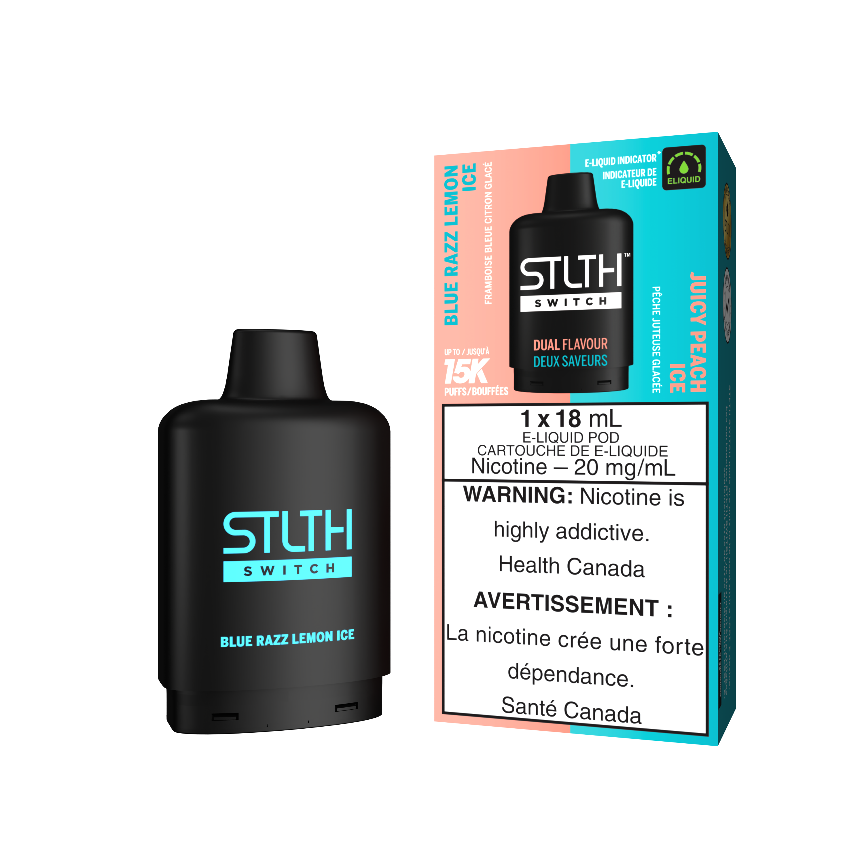 Stlth Switch - Pods (PROVINCIAL) (15K puffs) - Blue Razz Lemon Ice & Juicy Peach Ice