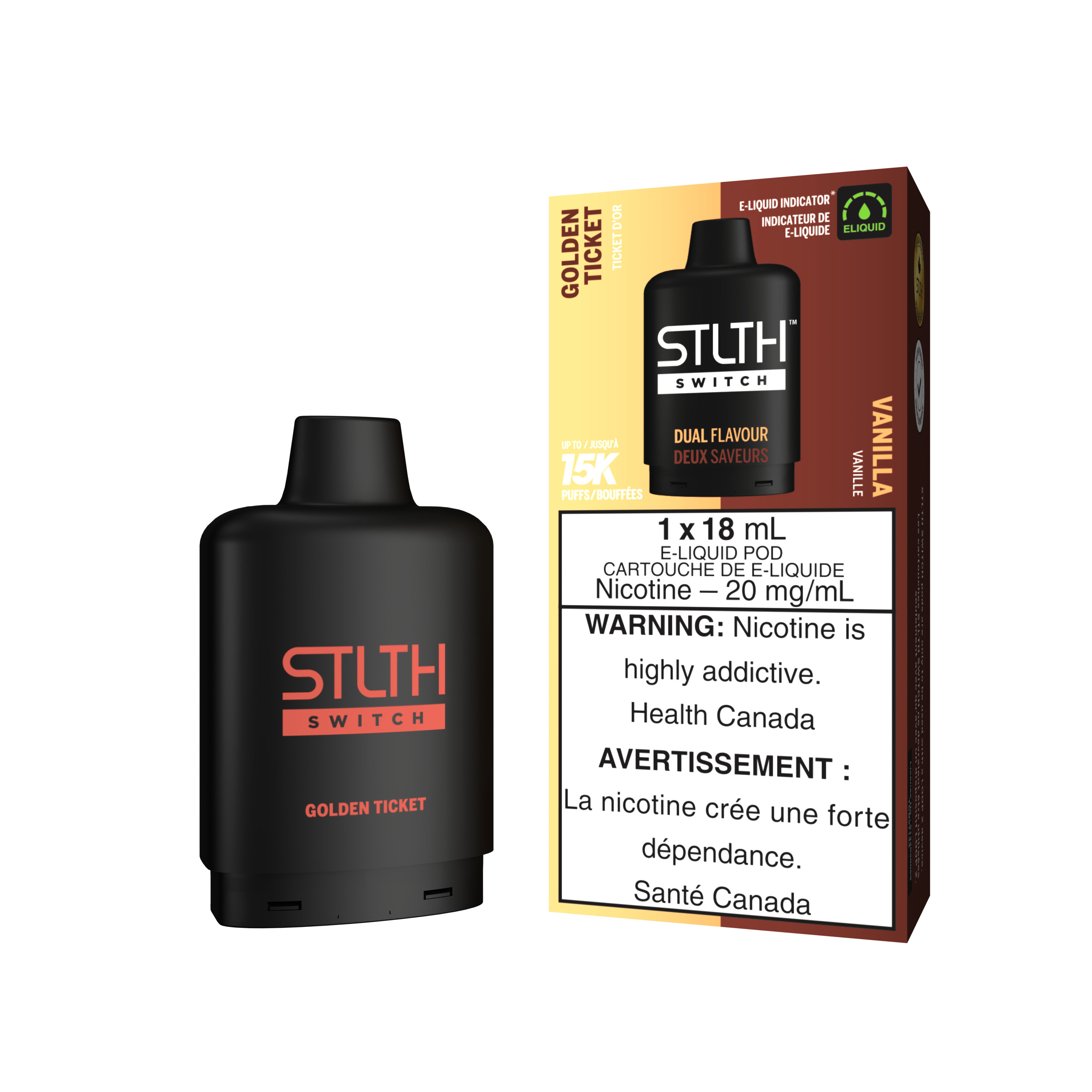Stlth Switch - Pods (PROVINCIAL) (15K puffs) - Golden Ticket & Vanilla