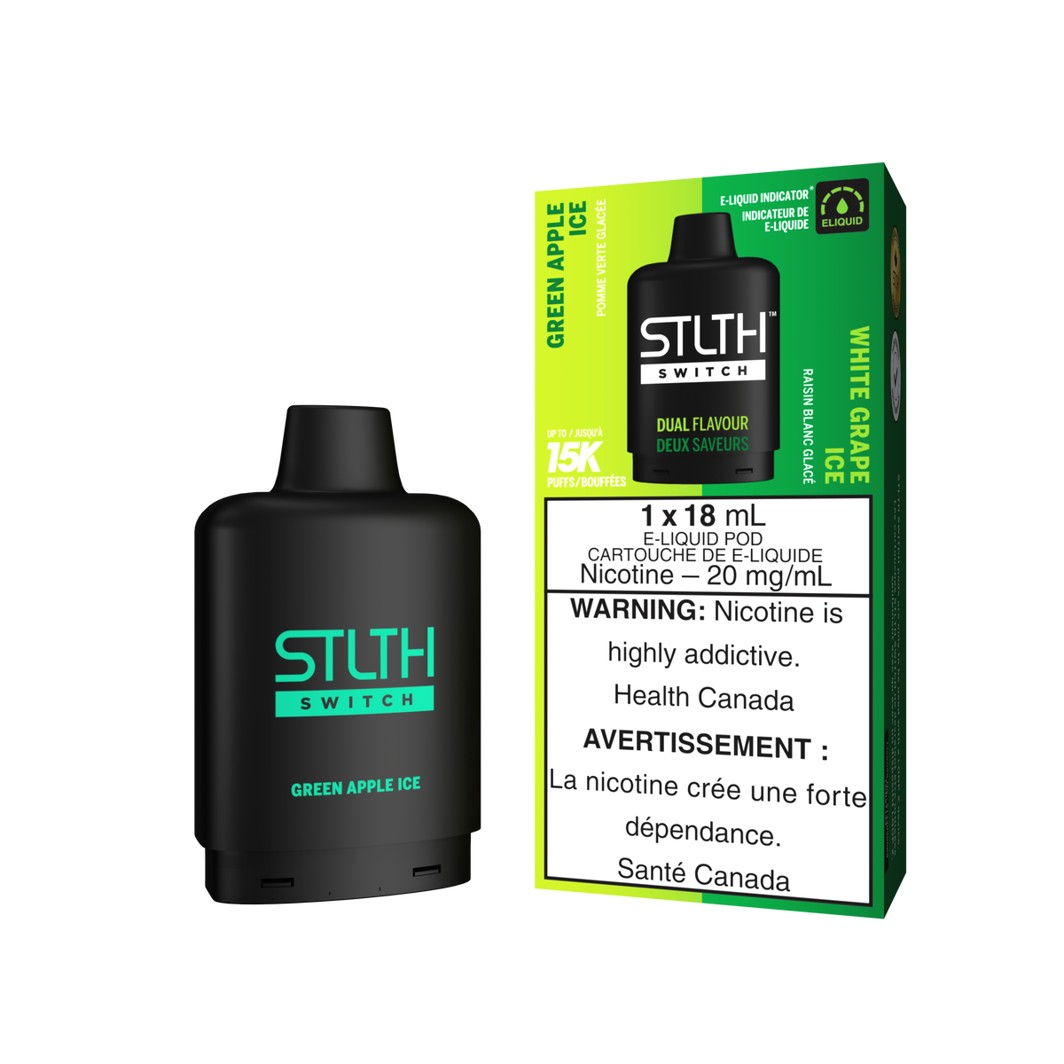 Stlth Switch - Pods (PROVINCIAL) (15K puffs) - Green Apple Ice & White Grape Ice