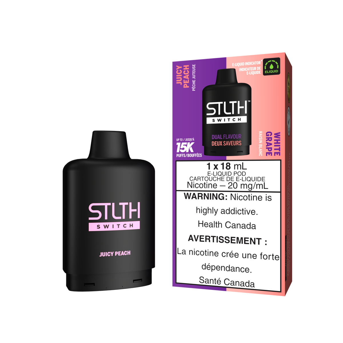 Stlth Switch - Pods (PROVINCIAL) (15K puffs) - Juicy Peach & White Grape