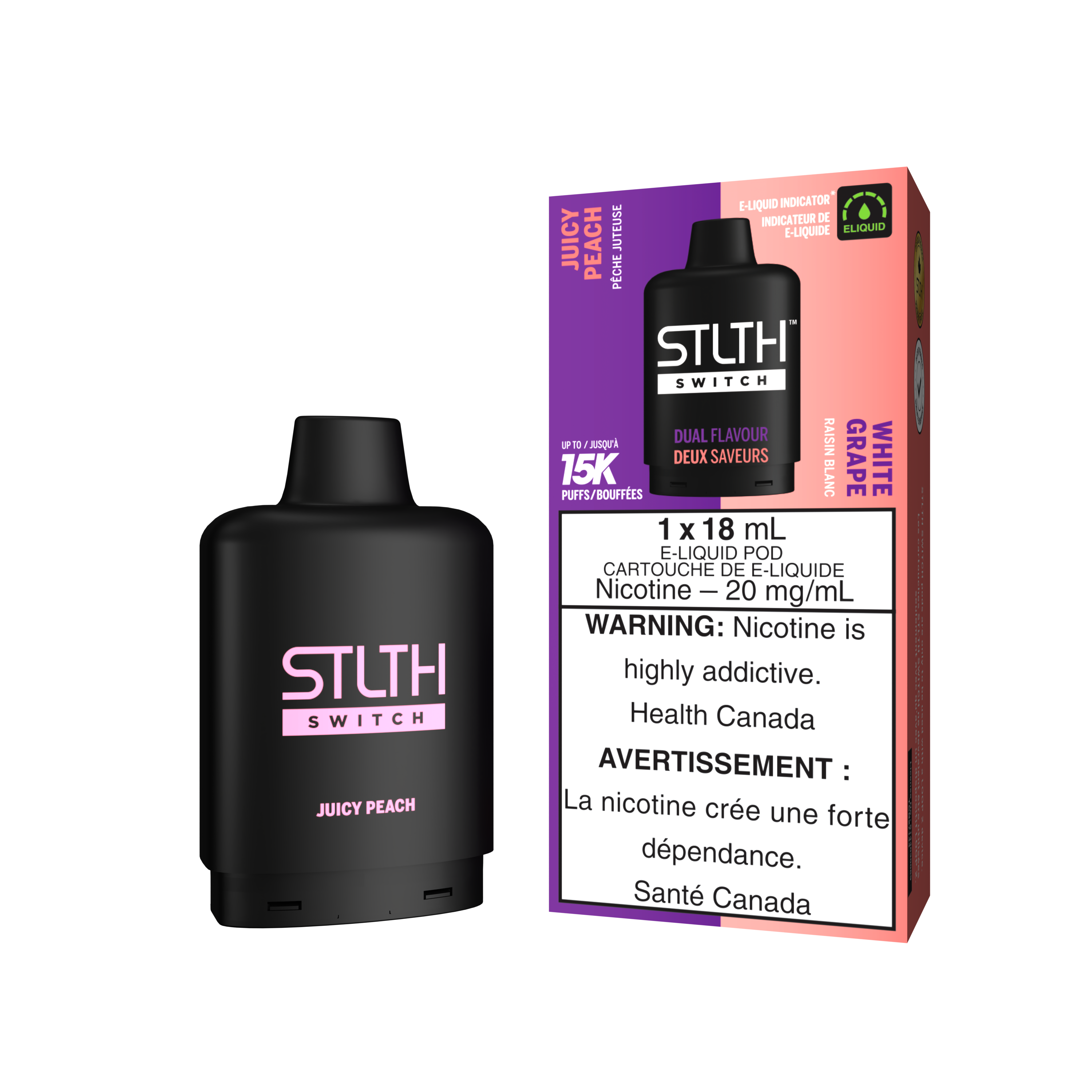 Stlth Switch - Pods (PROVINCIAL) (15K puffs) - Juicy Peach & White Grape