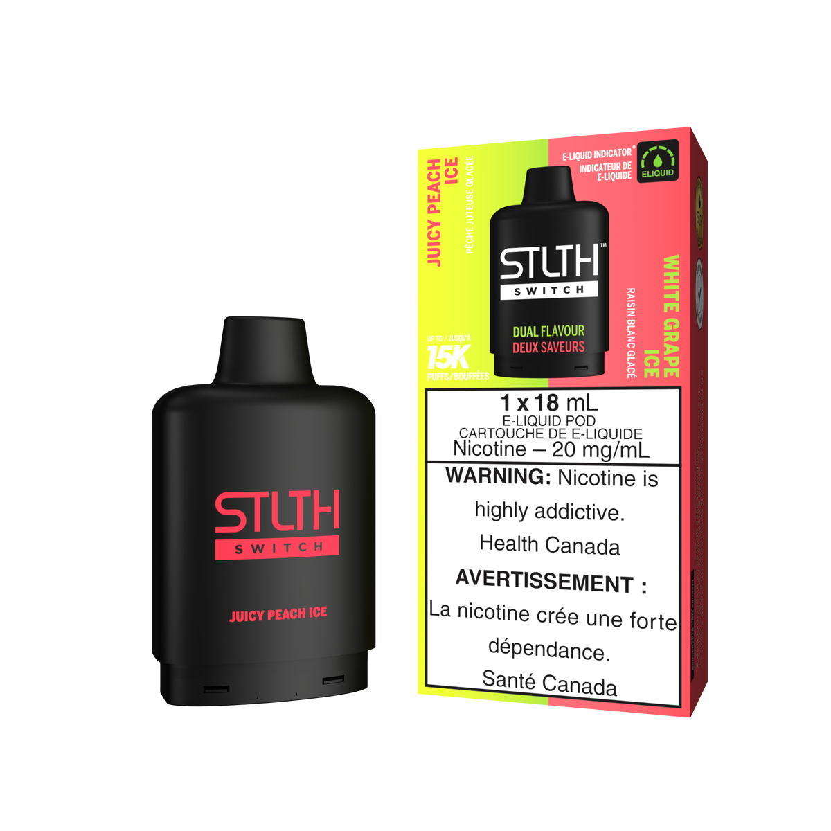 Stlth Switch - Pods (PROVINCIAL) (15K puffs) - Juicy Peach Ice & White Grape Ice