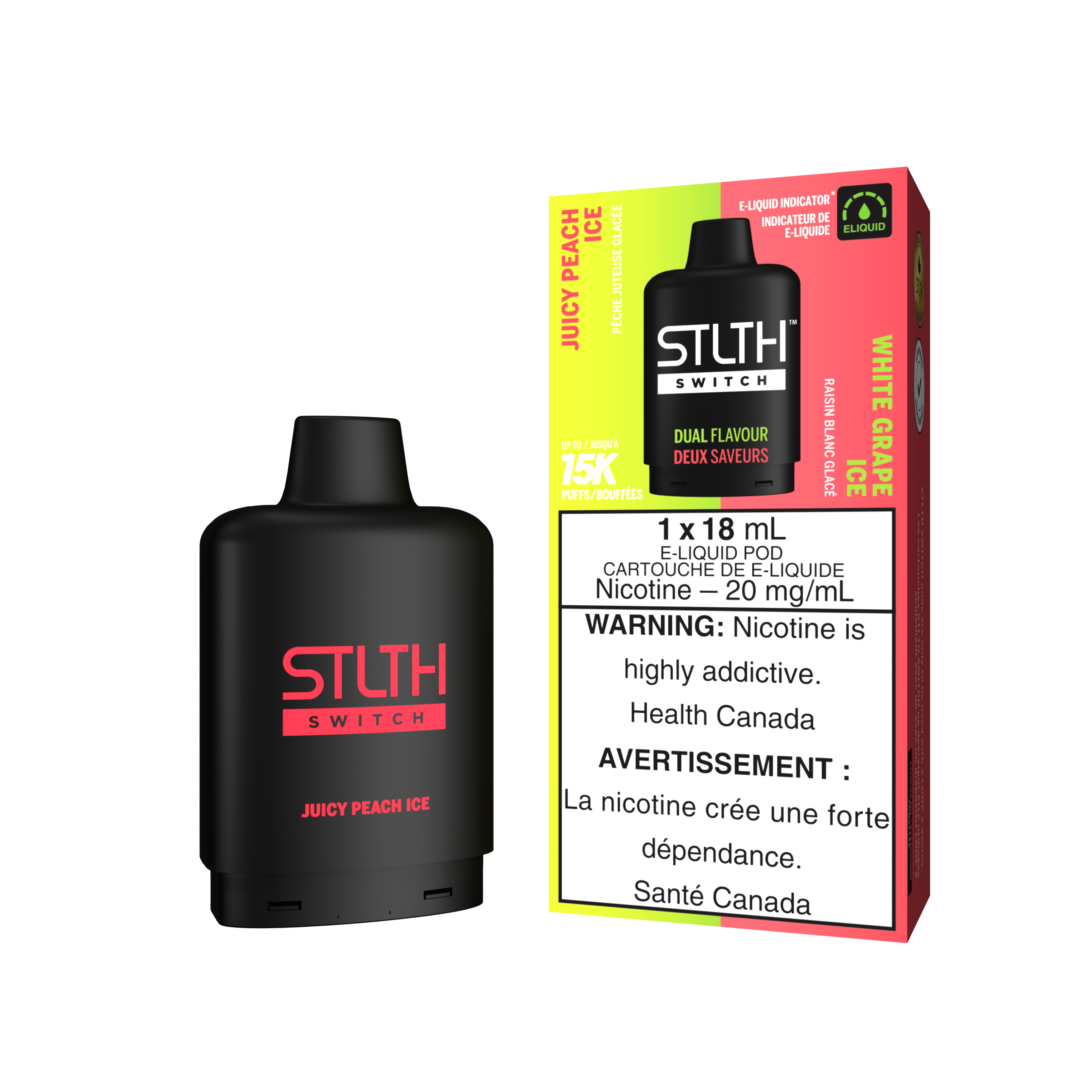Stlth Switch - Pods (PROVINCIAL) (15K puffs) - Juicy Peach Ice & White Grape Ice