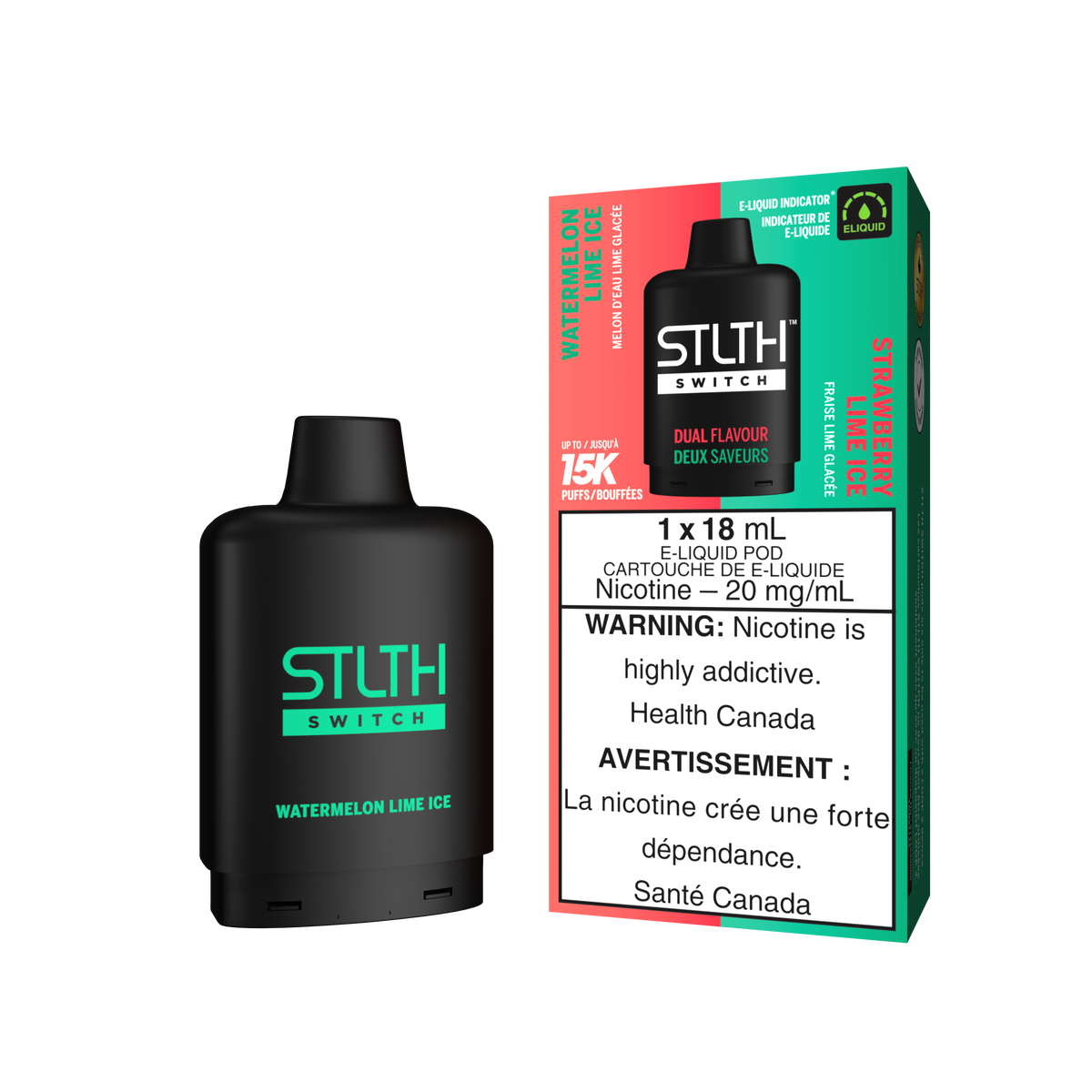Stlth Switch - Pods (PROVINCIAL) (15K puffs) - Watermelon Lime Ice Strawberry Lime Ice