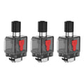 Three SMOK Fetch PRO replacement pods with dark translucent tanks, black drip tips, and red fill port stoppers.
