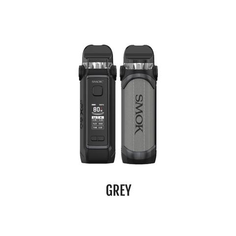 SMOK IPX 80 Kit CRC, black with brown leather grip, gold accents, and digital display.