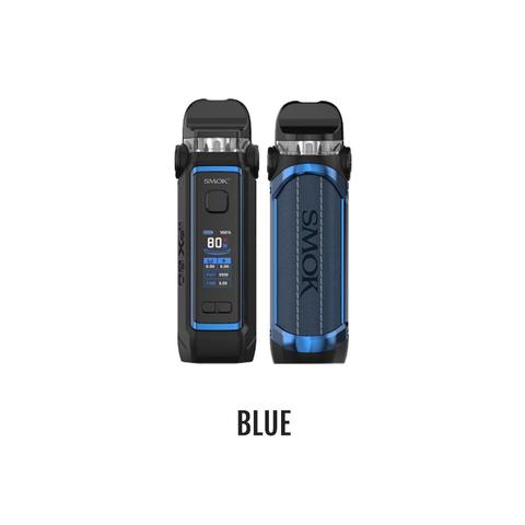 SMOK IPX 80 Kit CRC, black with brown leather grip, gold accents, and digital display.