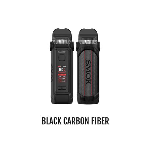 SMOK IPX 80 Kit CRC, black with brown leather grip, gold accents, and digital display.