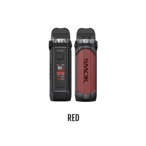 SMOK IPX 80 Kit CRC, black with brown leather grip, gold accents, and digital display.