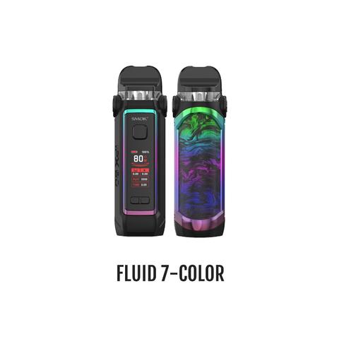SMOK IPX 80 Kit CRC, black with brown leather grip, gold accents, and digital display.