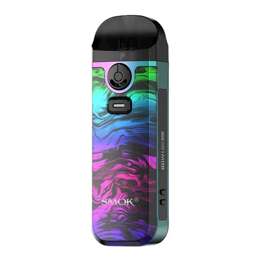 SMOK Nord 4 Kit with a vibrant rainbow honeycomb pattern, black mouthpiece, and display screen.