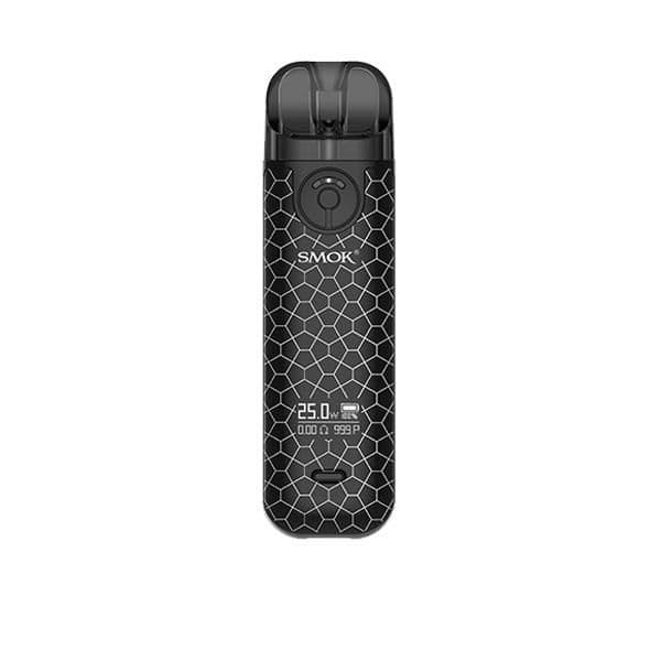 SMOK Novo 4 Kit in black and white fluid art design, featuring a screen and pod.