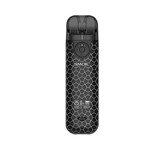 SMOK Novo 4 Kit in black and white fluid art design, featuring a screen and pod.