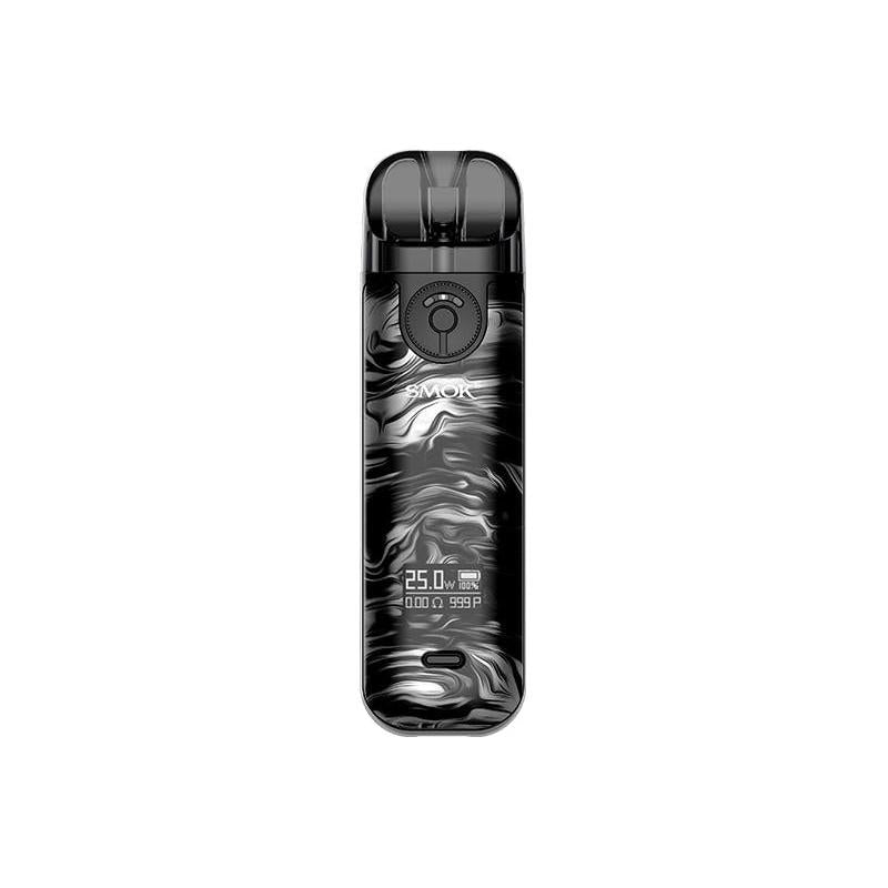 SMOK Novo 4 Kit in black and white fluid art design, featuring a screen and pod.