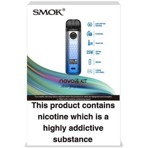 SMOK Novo 4 Kit in black and white fluid art design, featuring a screen and pod.