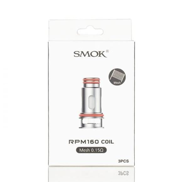 SMOK RPM 160 Mesh 0.15Ω coils in a white retail box, showing one silver coil with red O-rings.