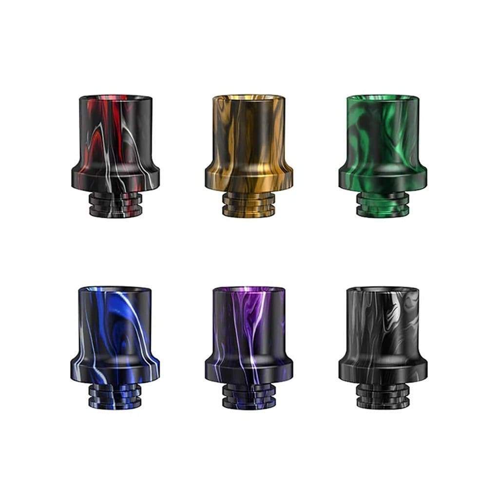 Six SMOK Thallo drip tips in assorted resin colors: red/black, gold, green, blue, purple, and black.