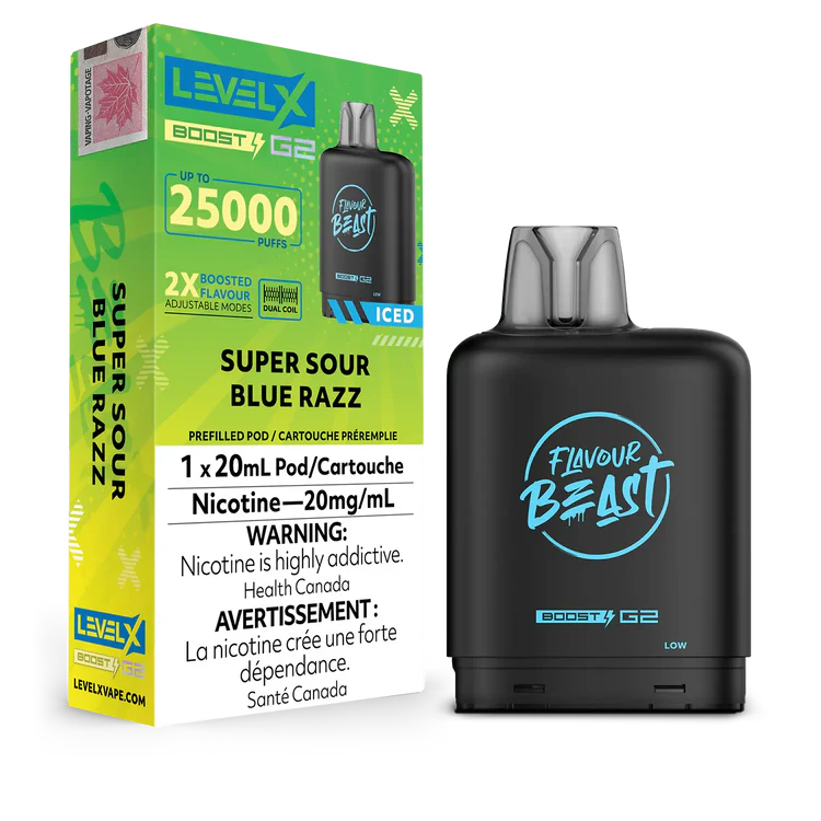Super Sour Blue Razz (Iced) Flavour Beast Boost G2 Pods 25K